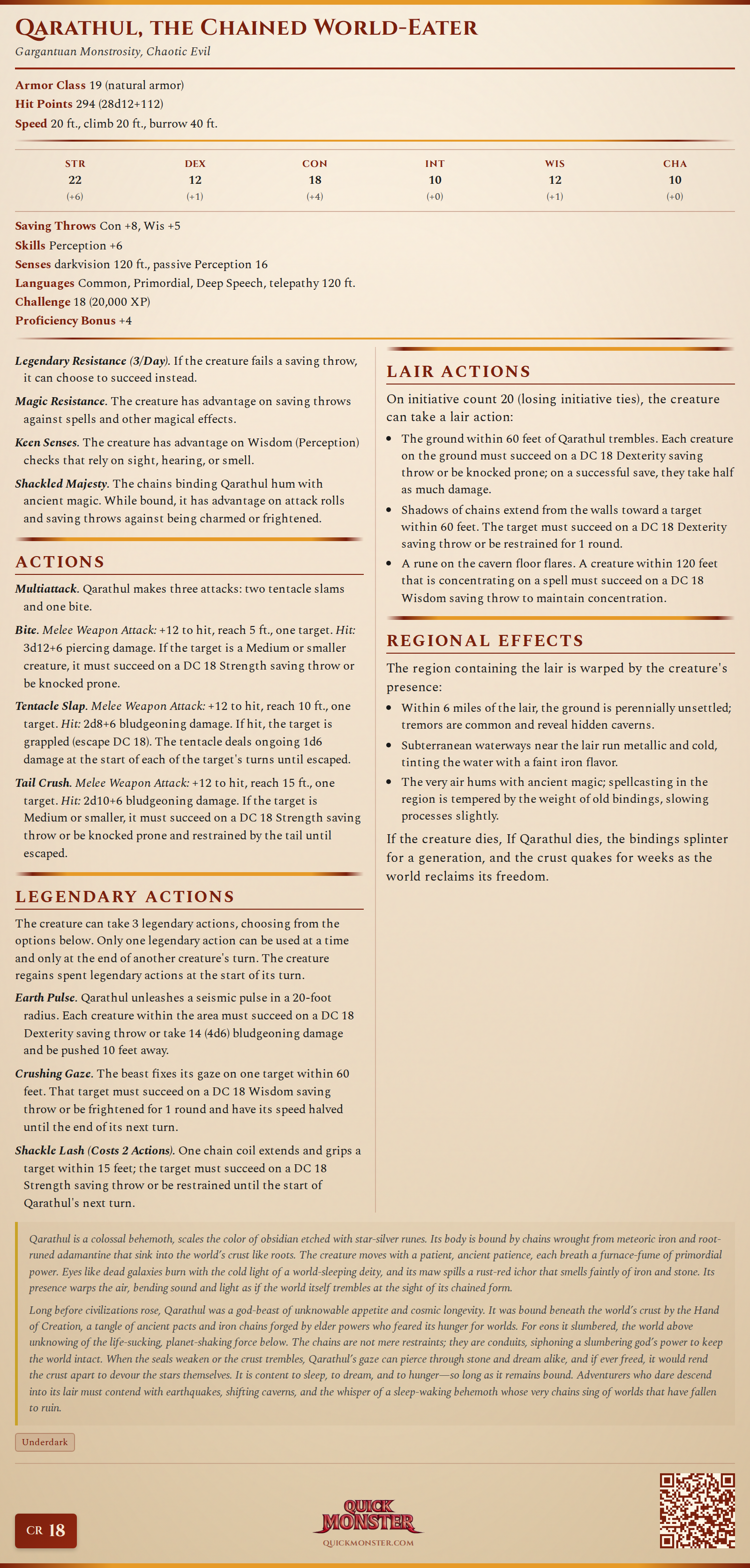 Qarathul, the Chained World-Eater Stat Block