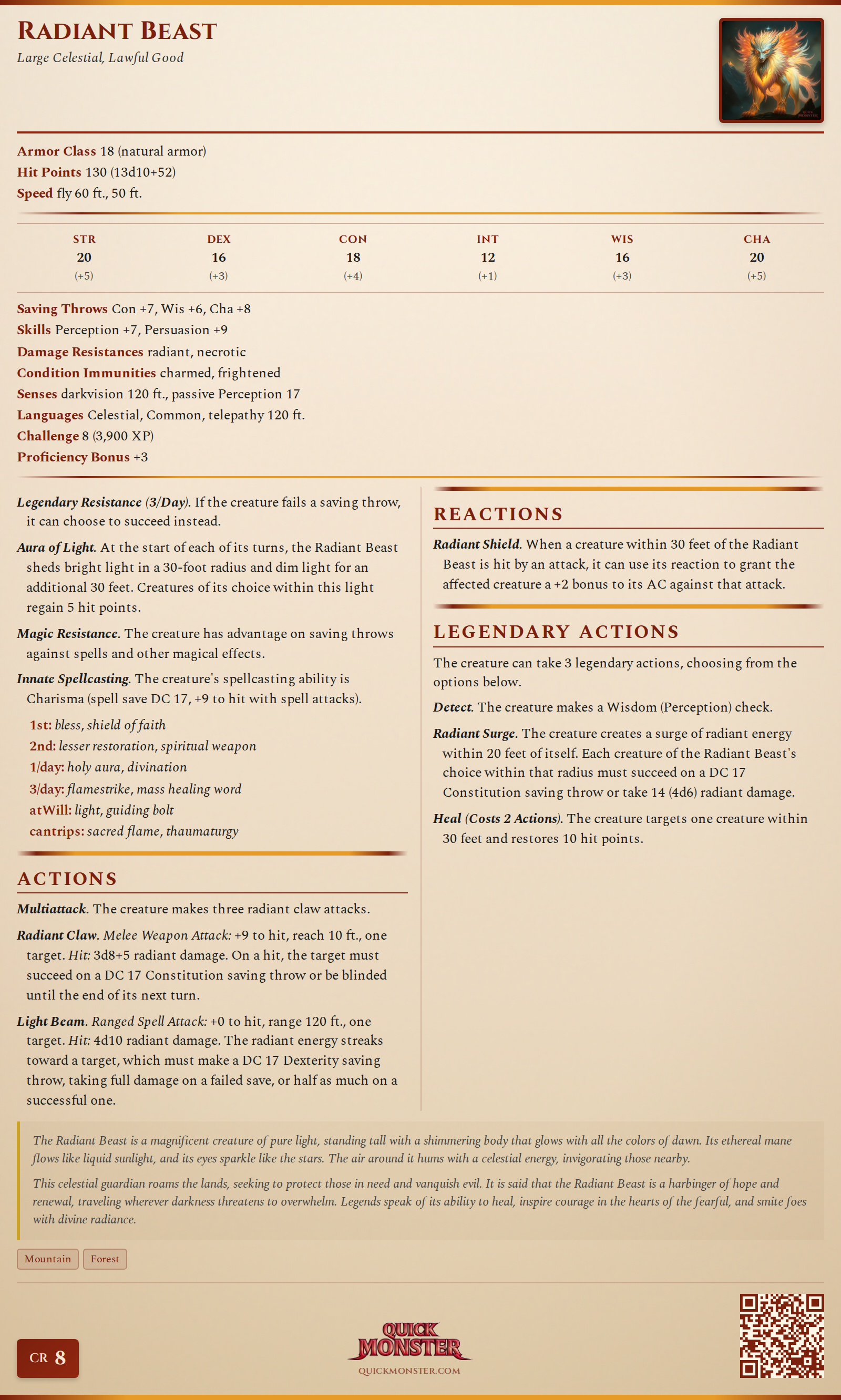 Radiant Beast Stat Block