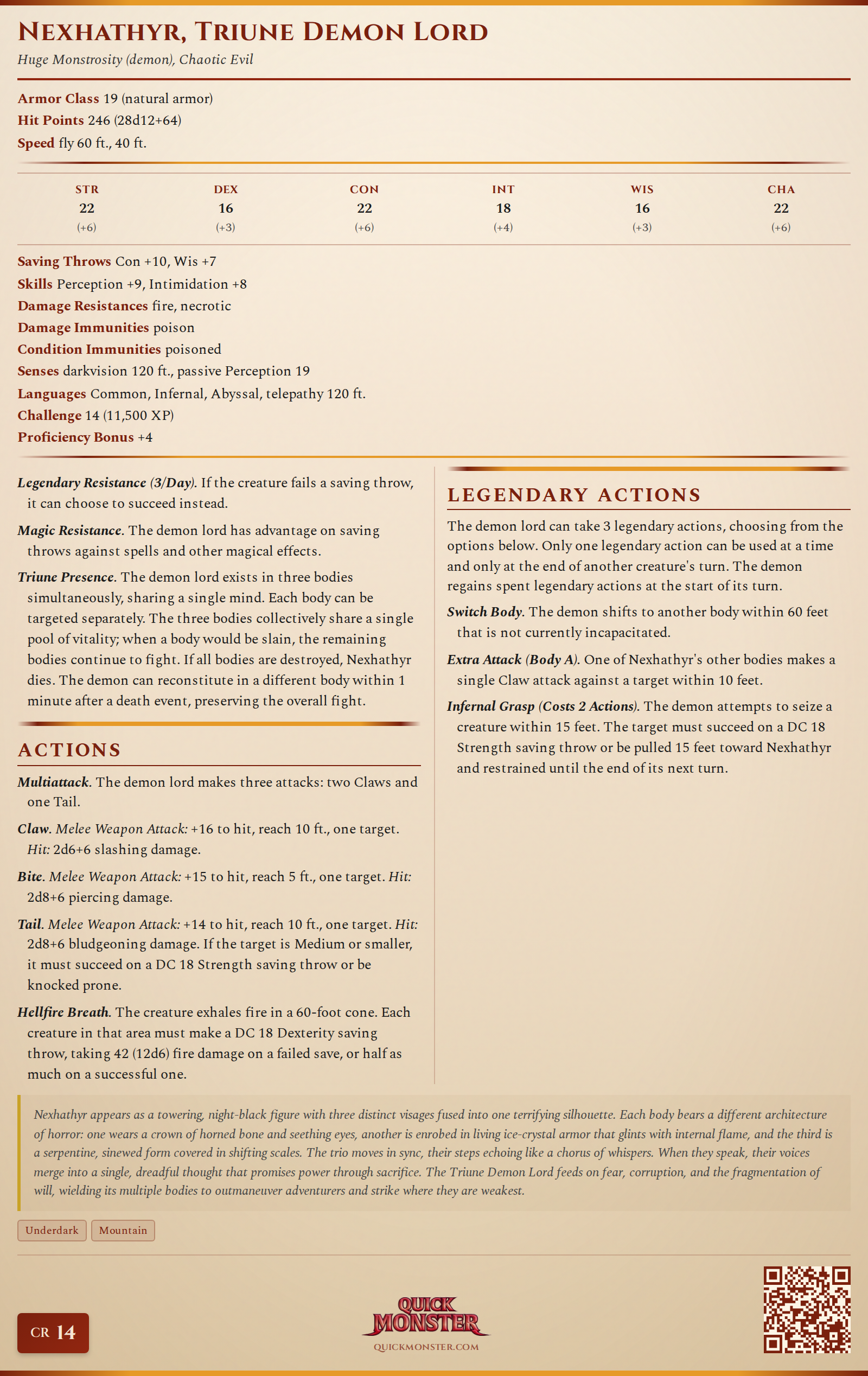 Nexhathyr, Triune Demon Lord Stat Block