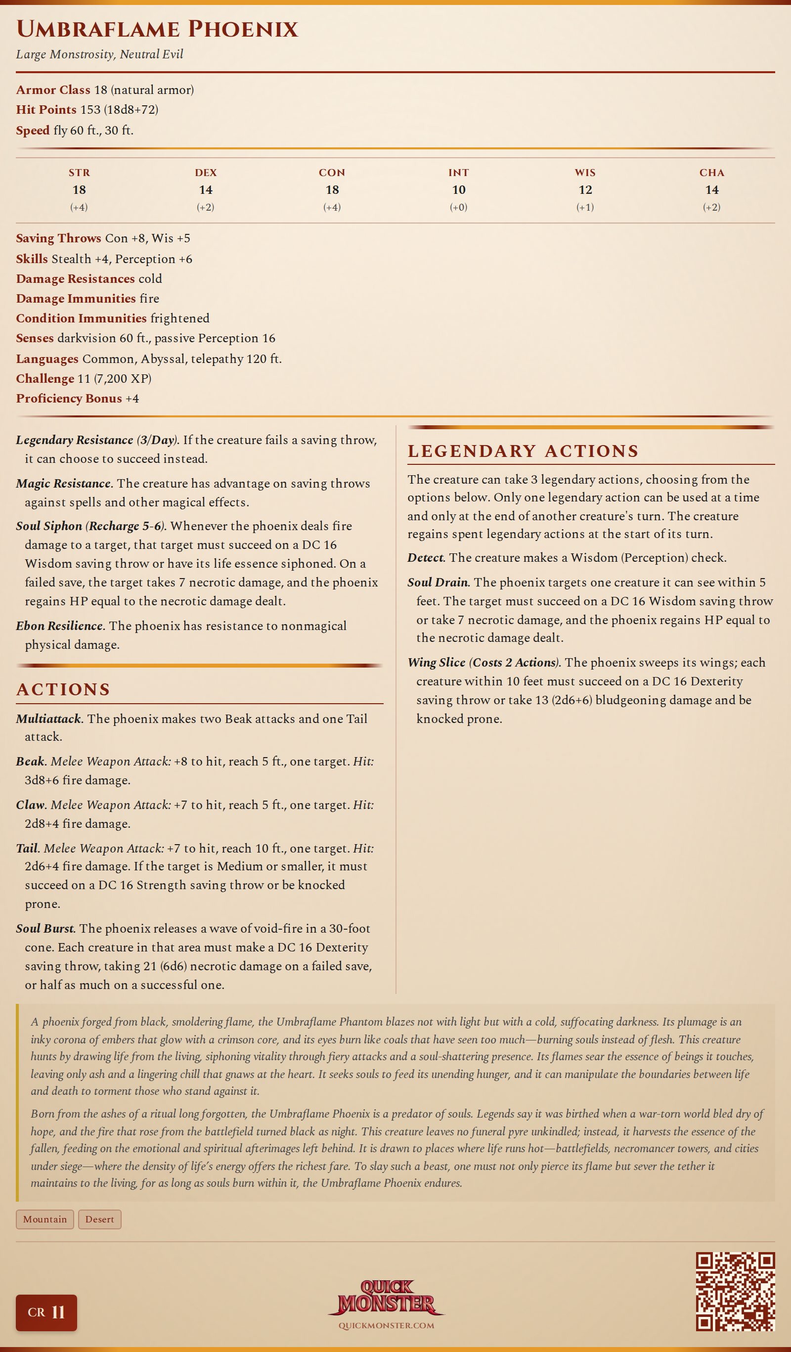 Umbraflame Phoenix Stat Block