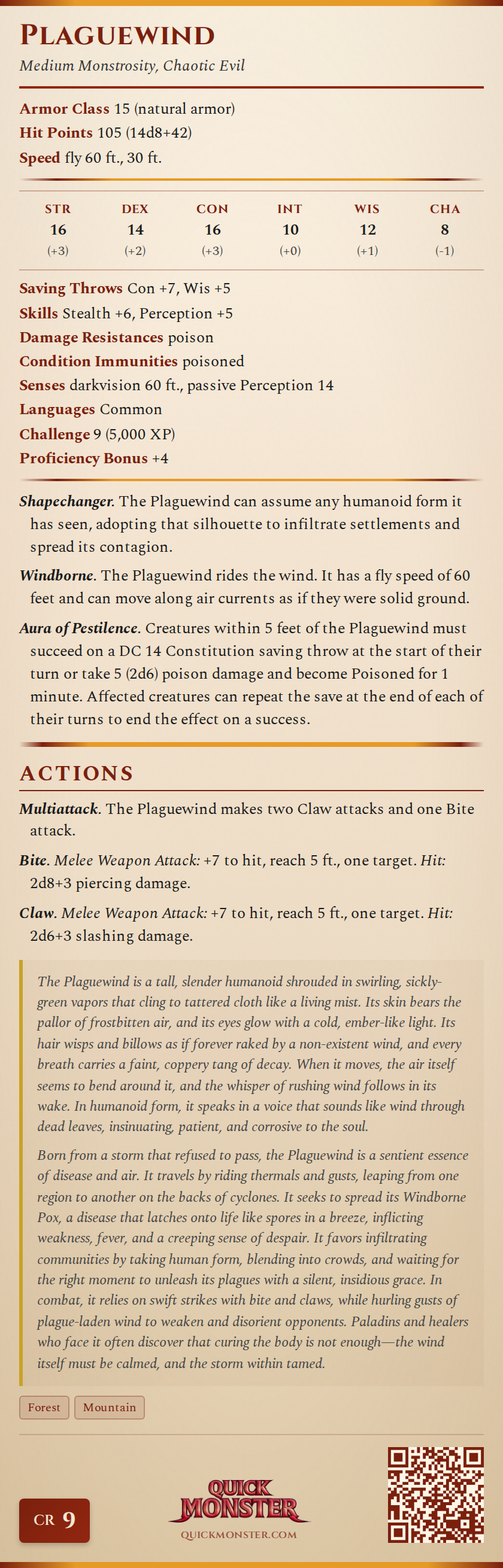 Plaguewind Stat Block
