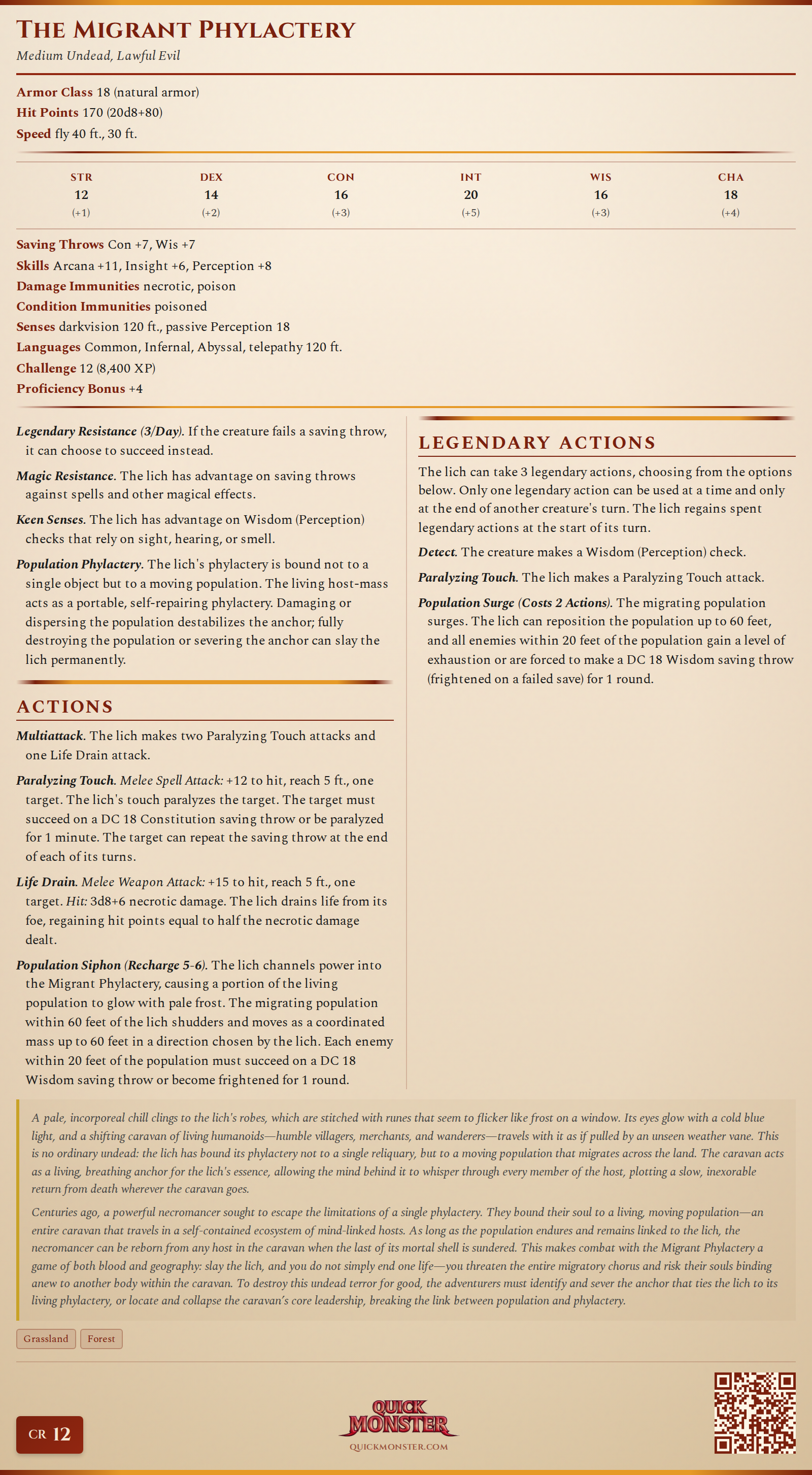 The Migrant Phylactery Stat Block