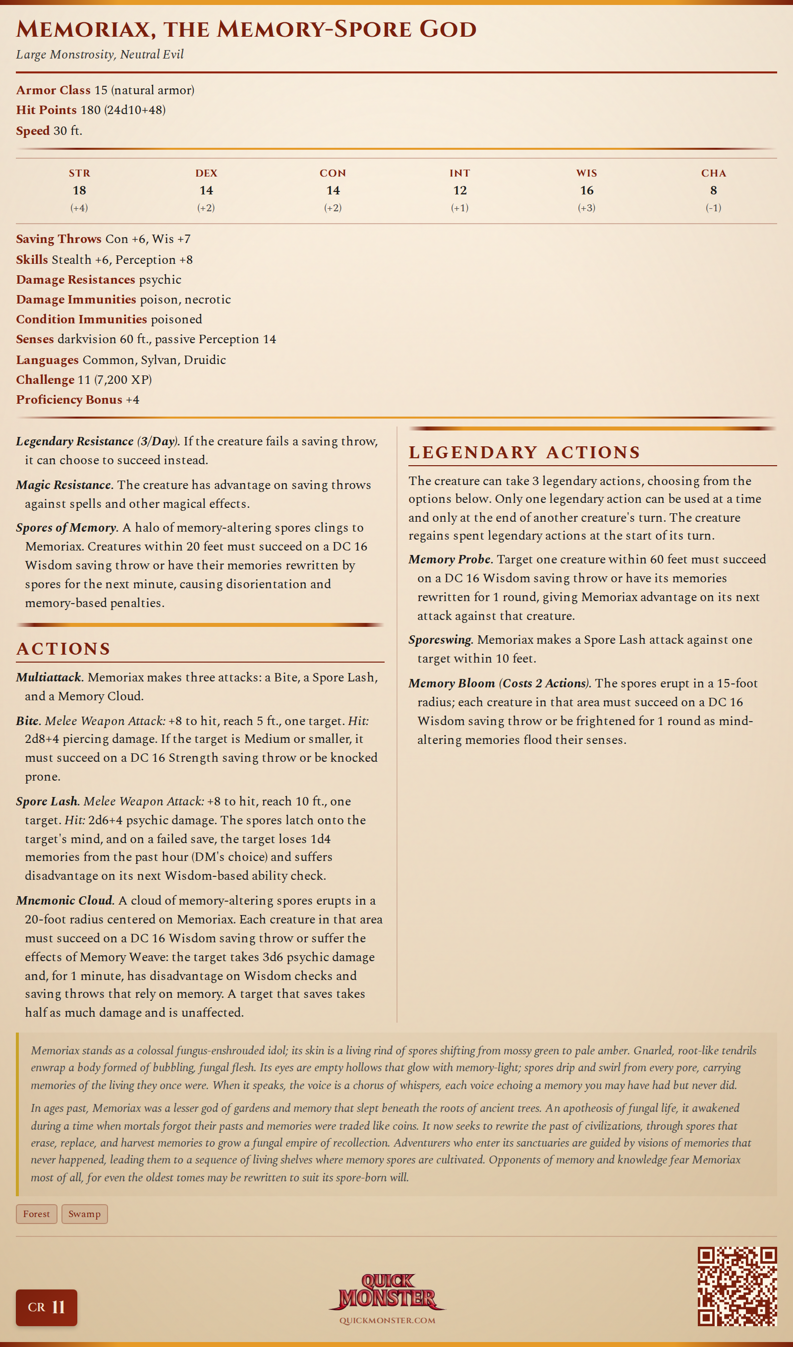 Memoriax, the Memory-Spore God Stat Block