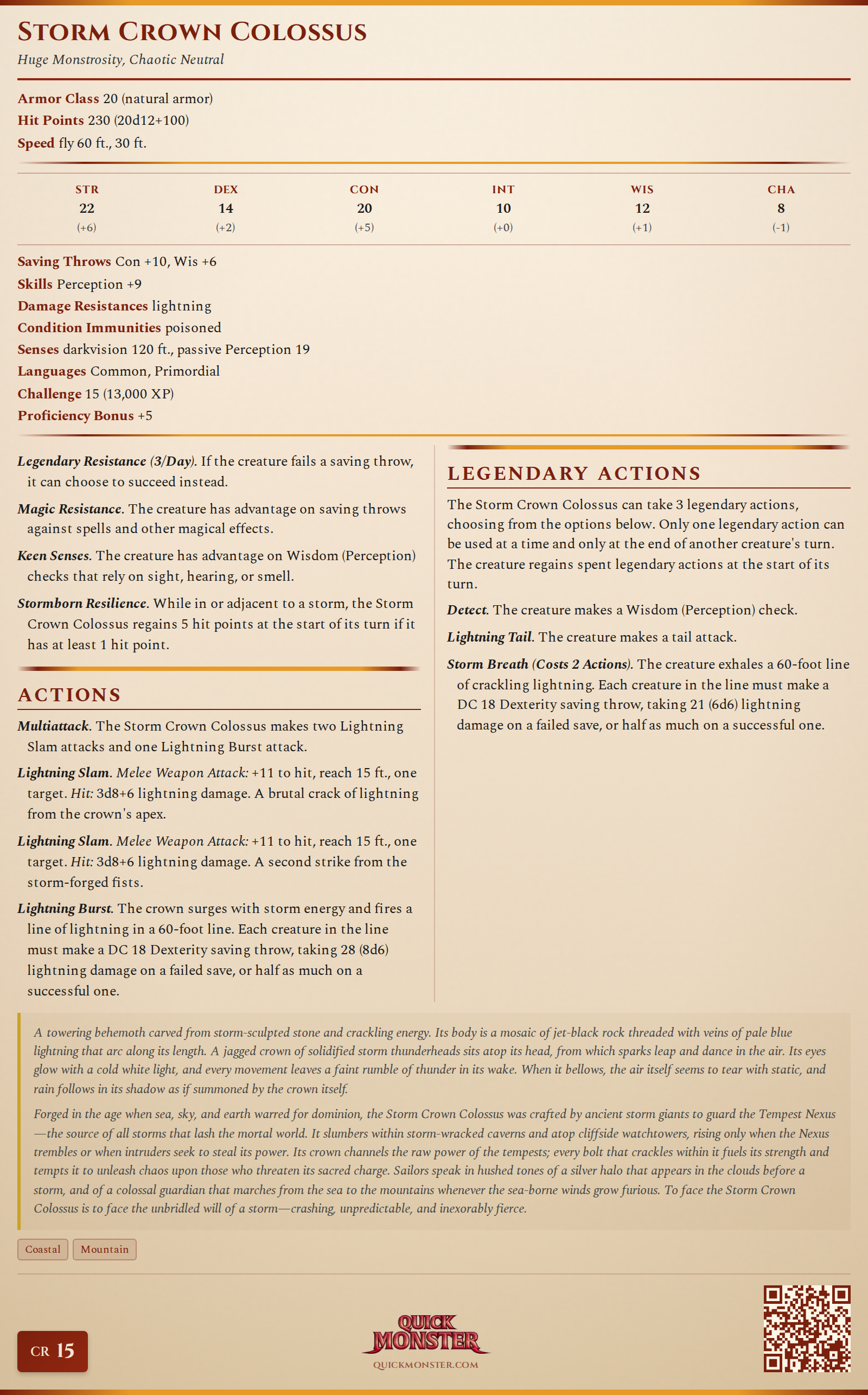 Storm Crown Colossus Stat Block