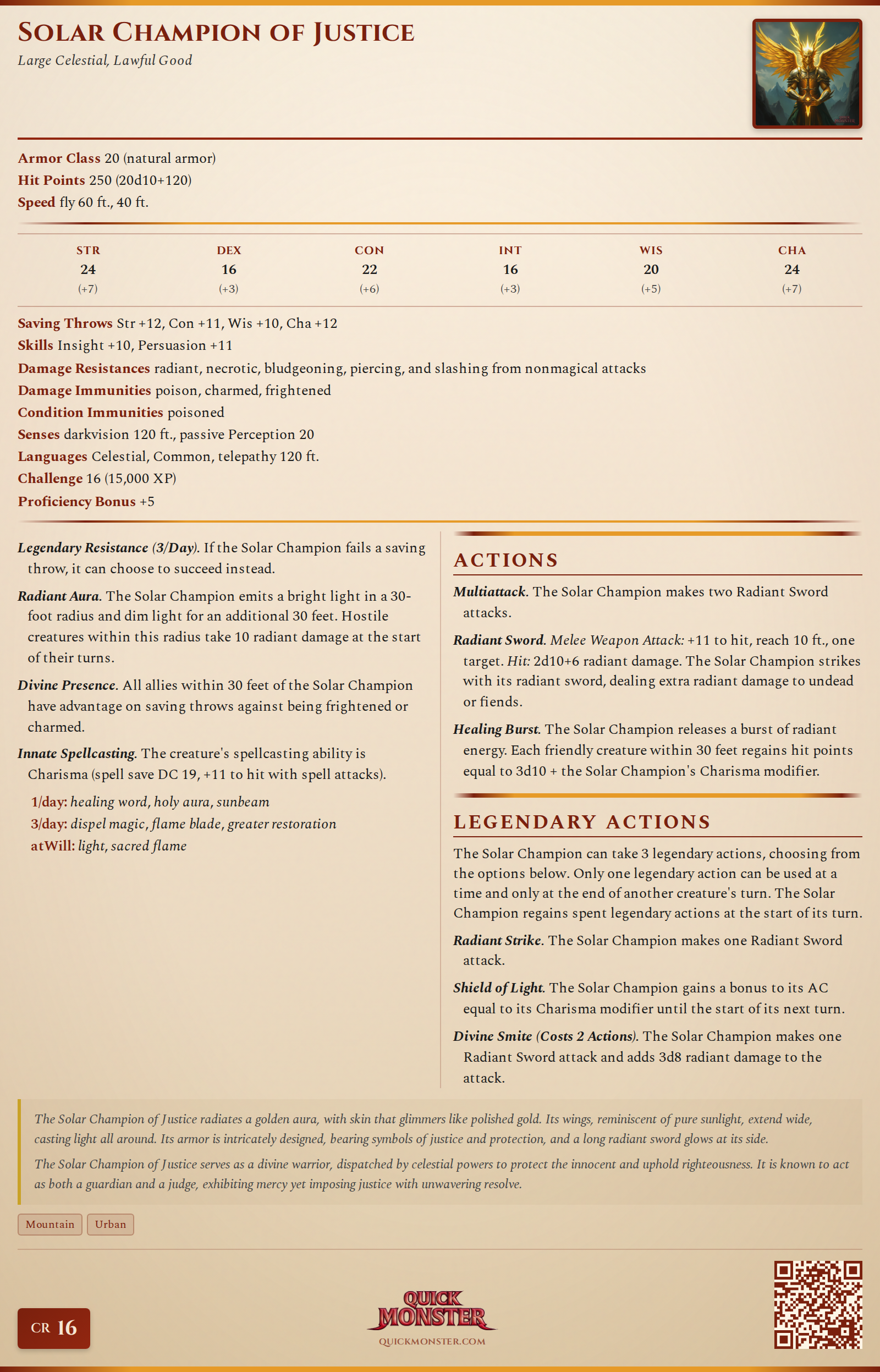 Solar Champion of Justice Stat Block