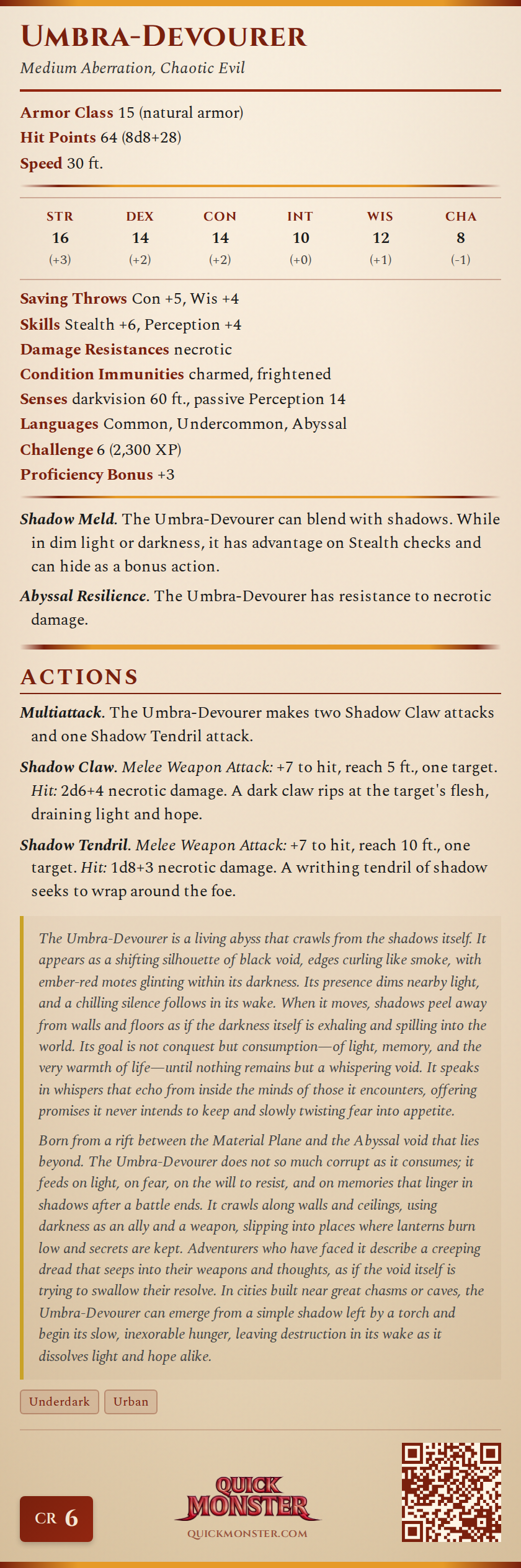 Umbra-Devourer Stat Block