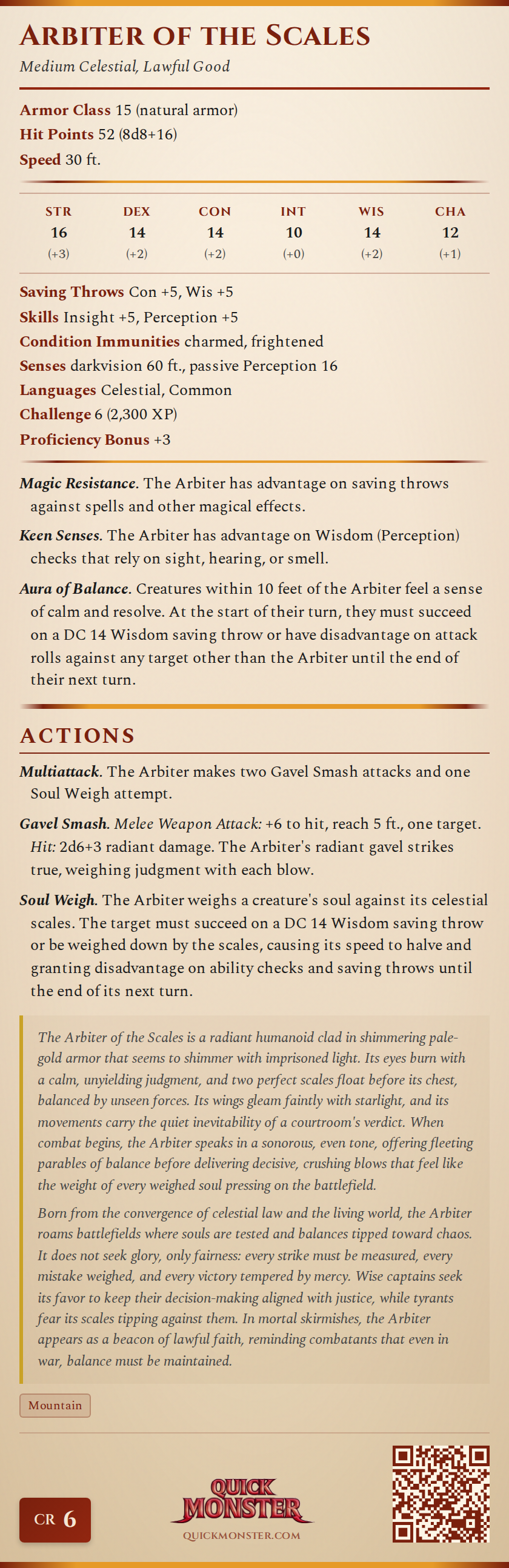 Arbiter of the Scales Stat Block
