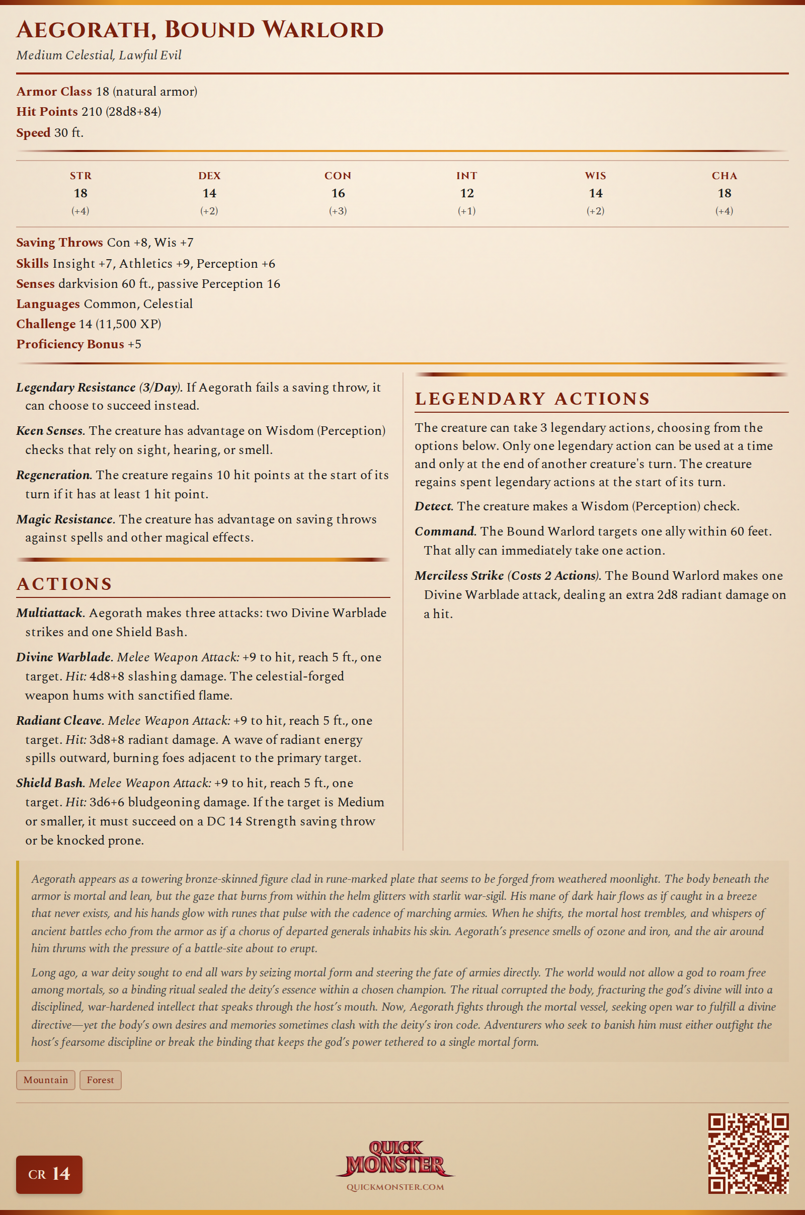 Aegorath, Bound Warlord Stat Block