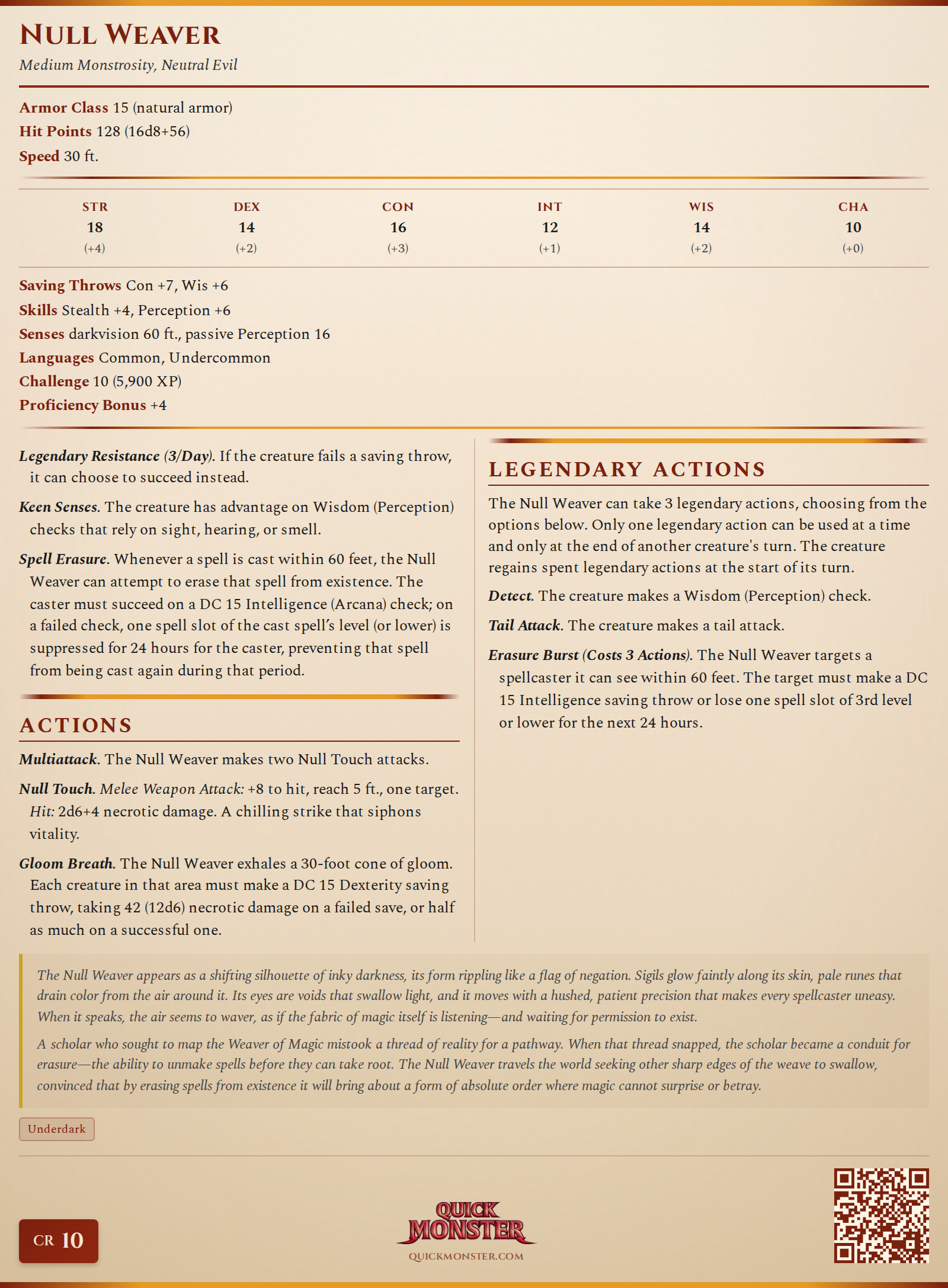 Null Weaver Stat Block