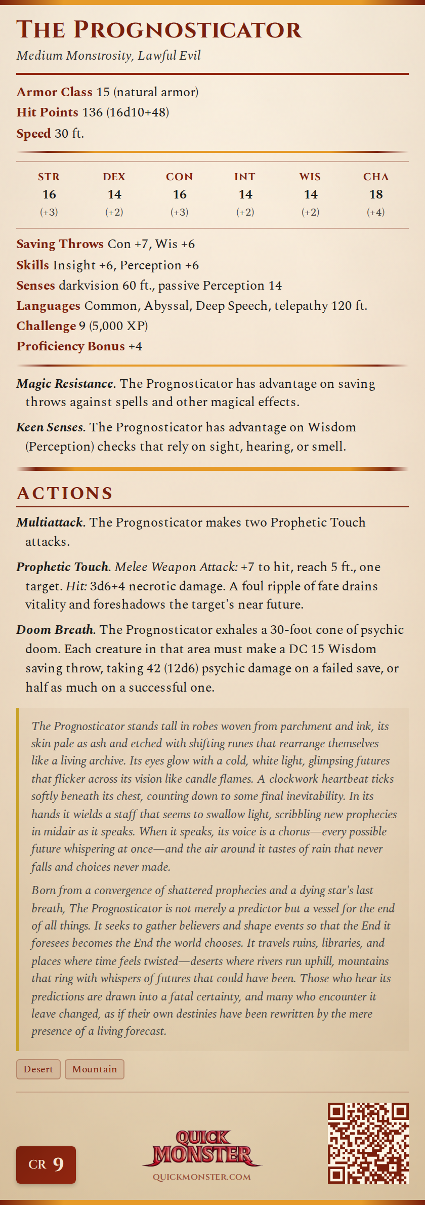 The Prognosticator Stat Block