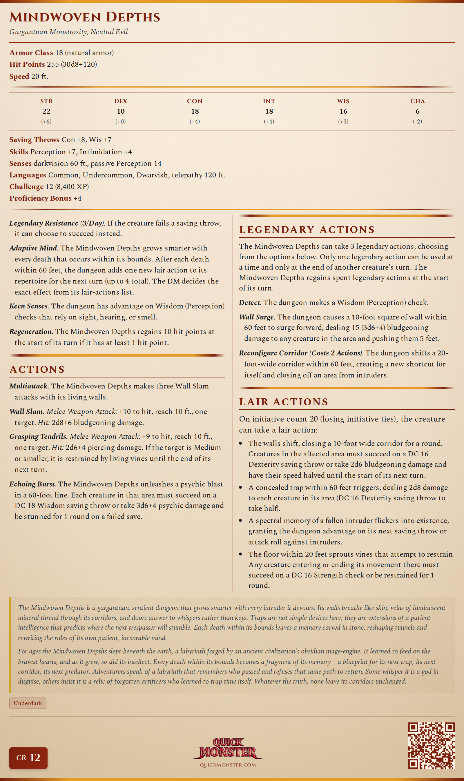 Mindwoven Depths Stat Block