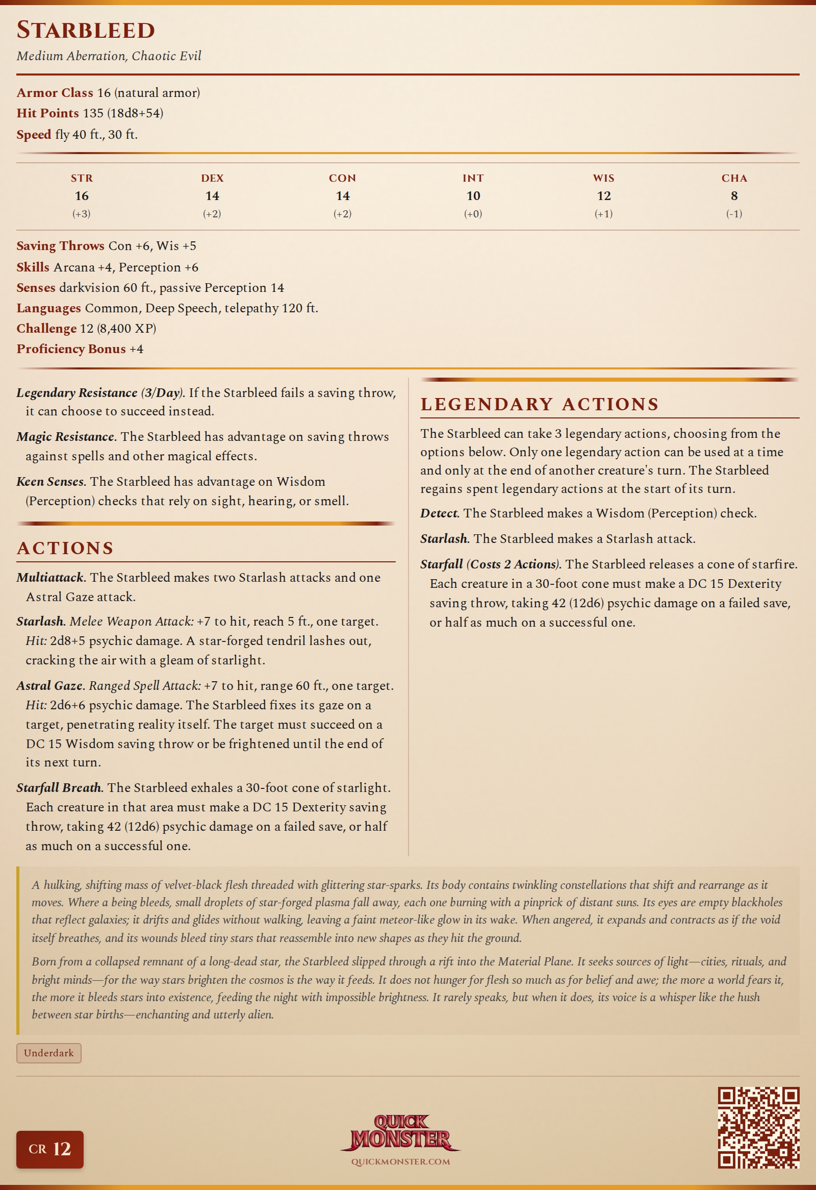 Starbleed Stat Block