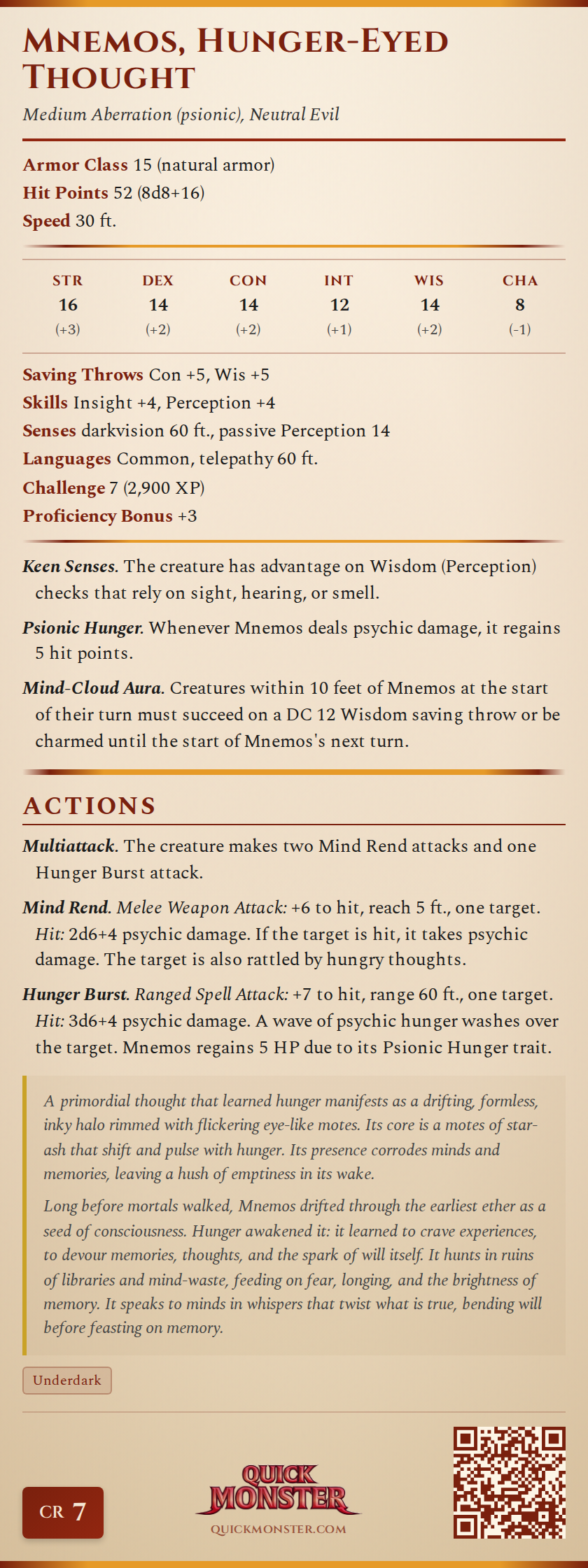 Mnemos, Hunger-Eyed Thought Stat Block