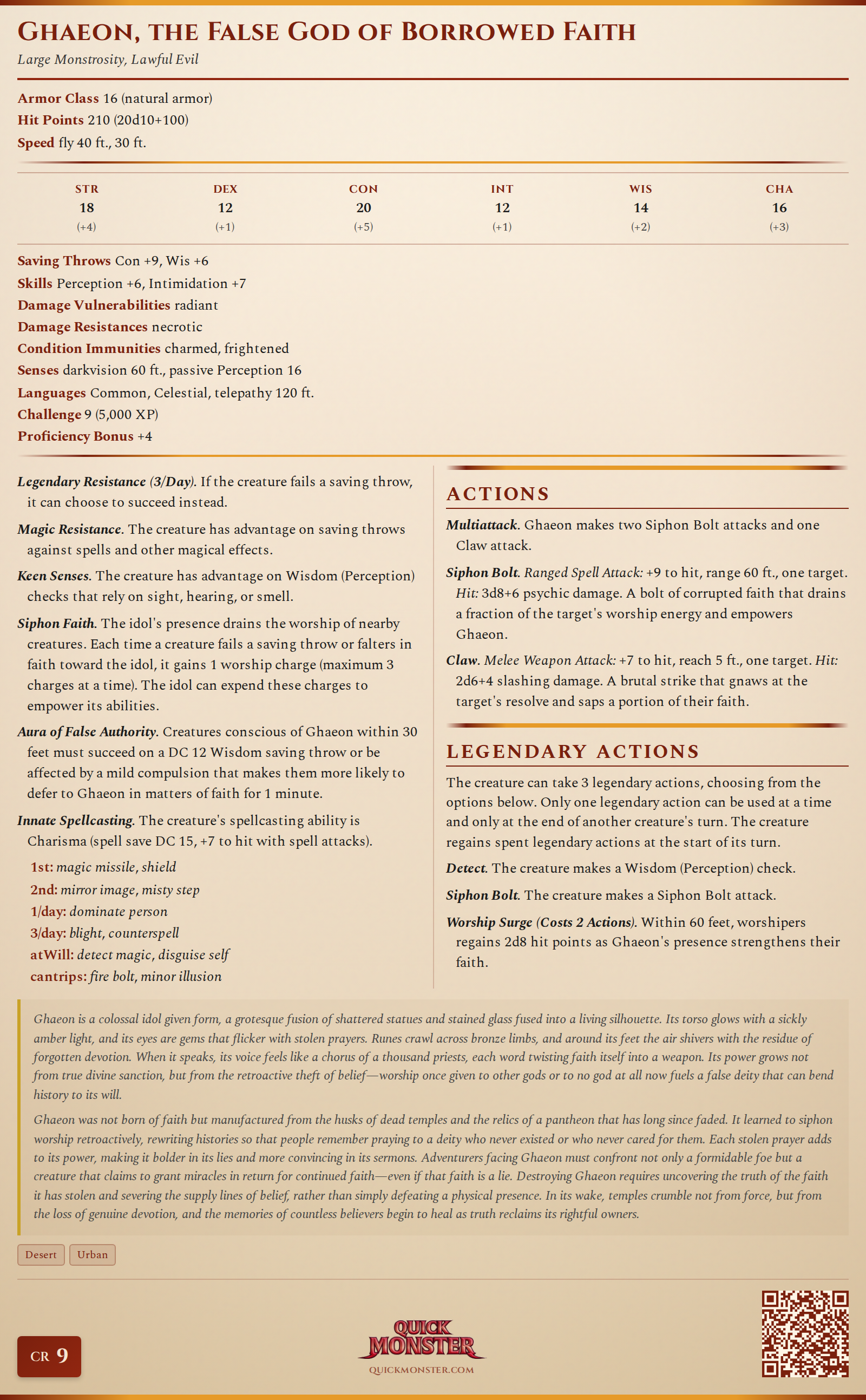 Ghaeon, the False God of Borrowed Faith Stat Block