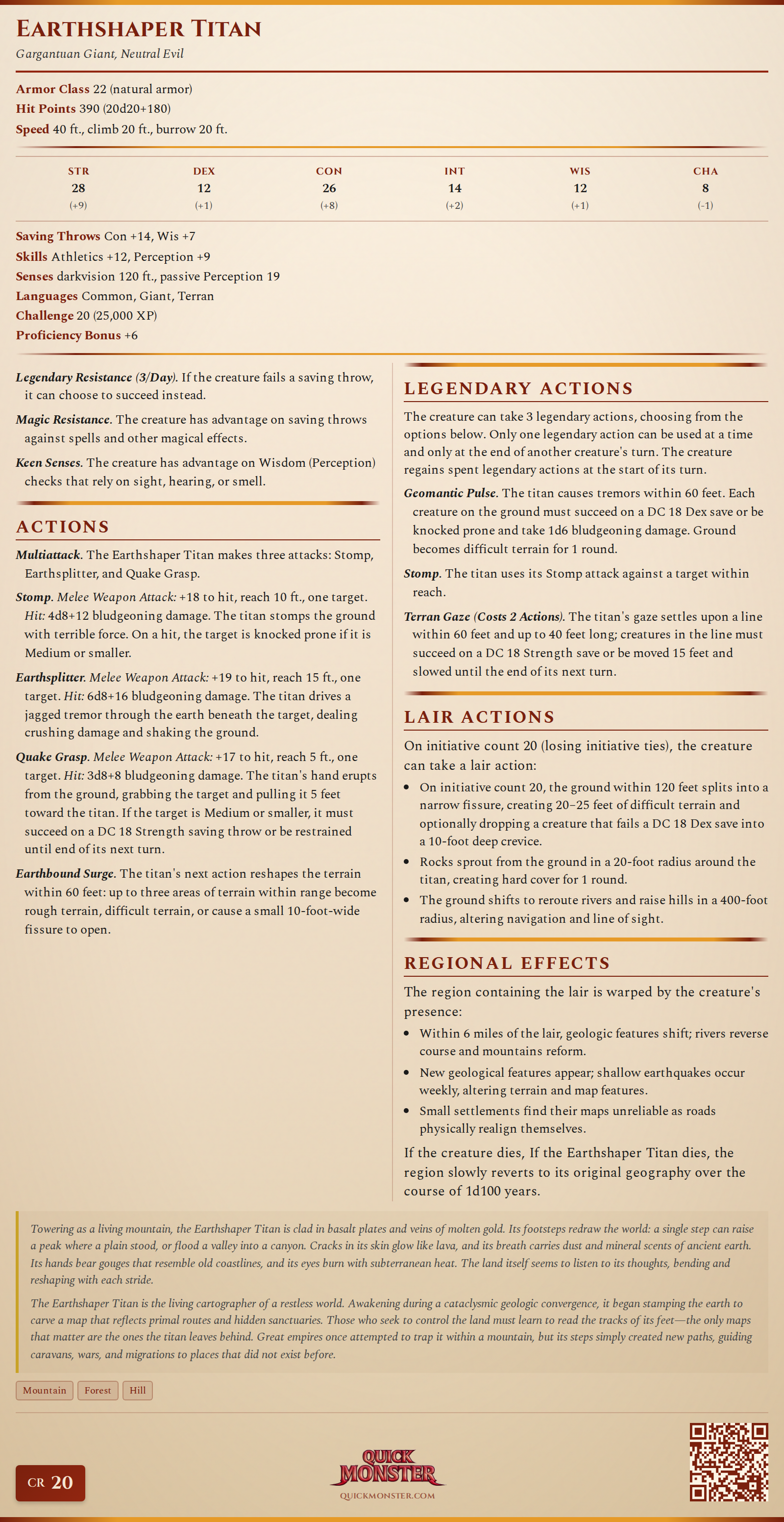 Earthshaper Titan Stat Block