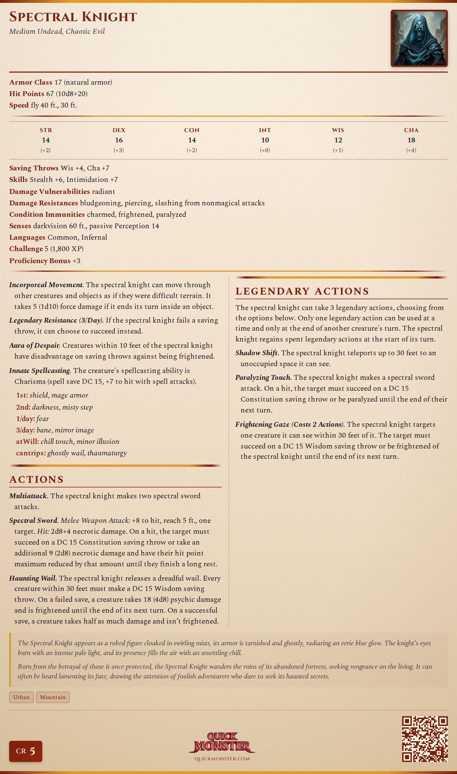 Spectral Knight Stat Block