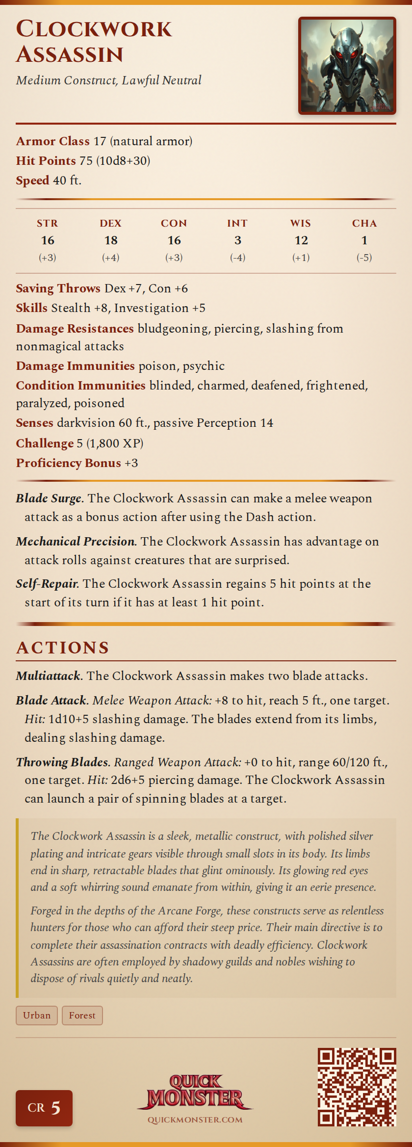 Clockwork Assassin Stat Block