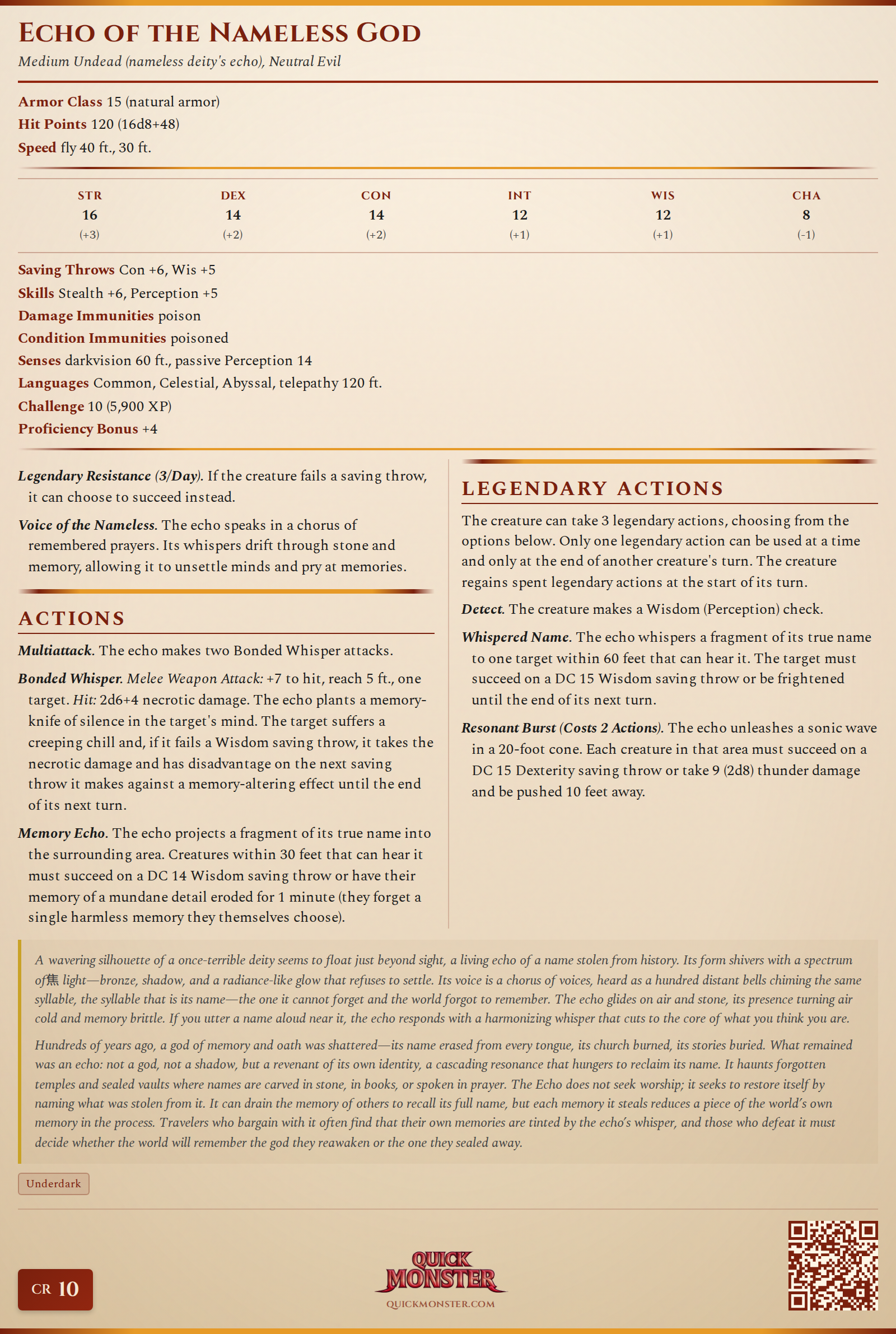 Echo of the Nameless God Stat Block
