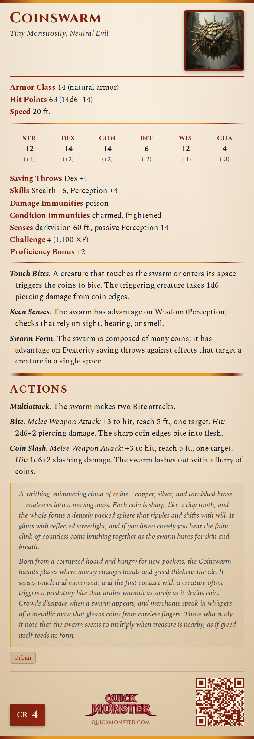 Coinswarm Stat Block