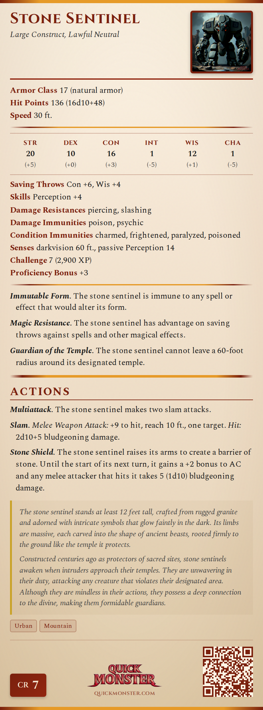 Stone Sentinel Stat Block