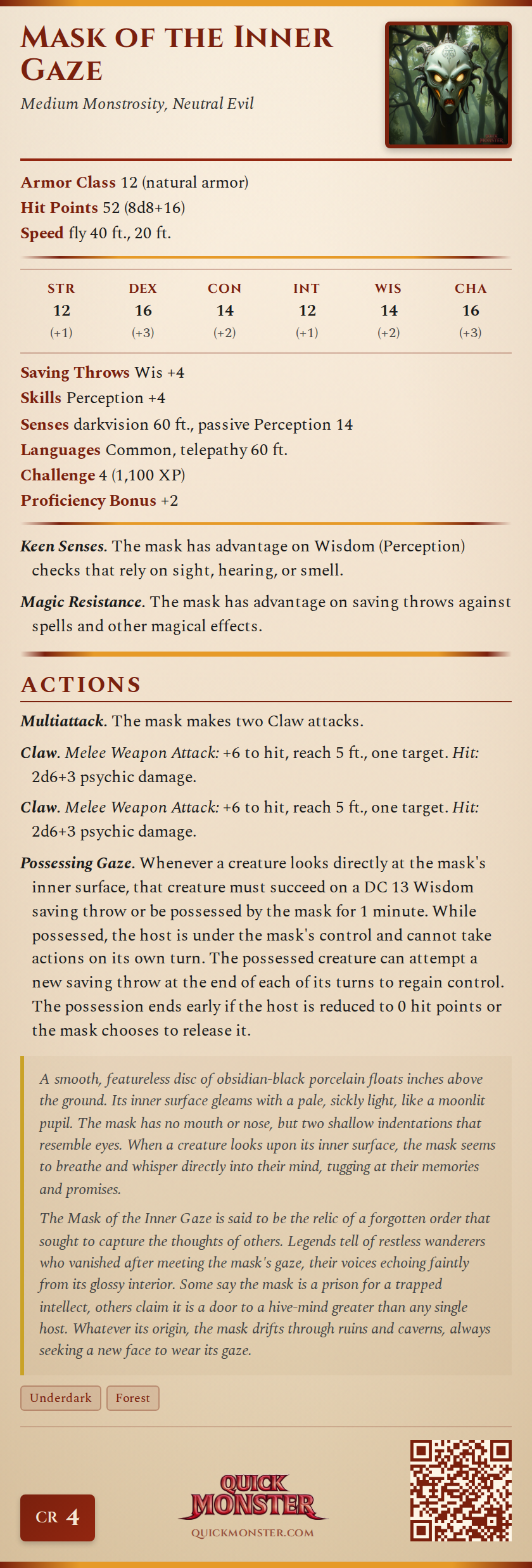 Mask of the Inner Gaze Stat Block
