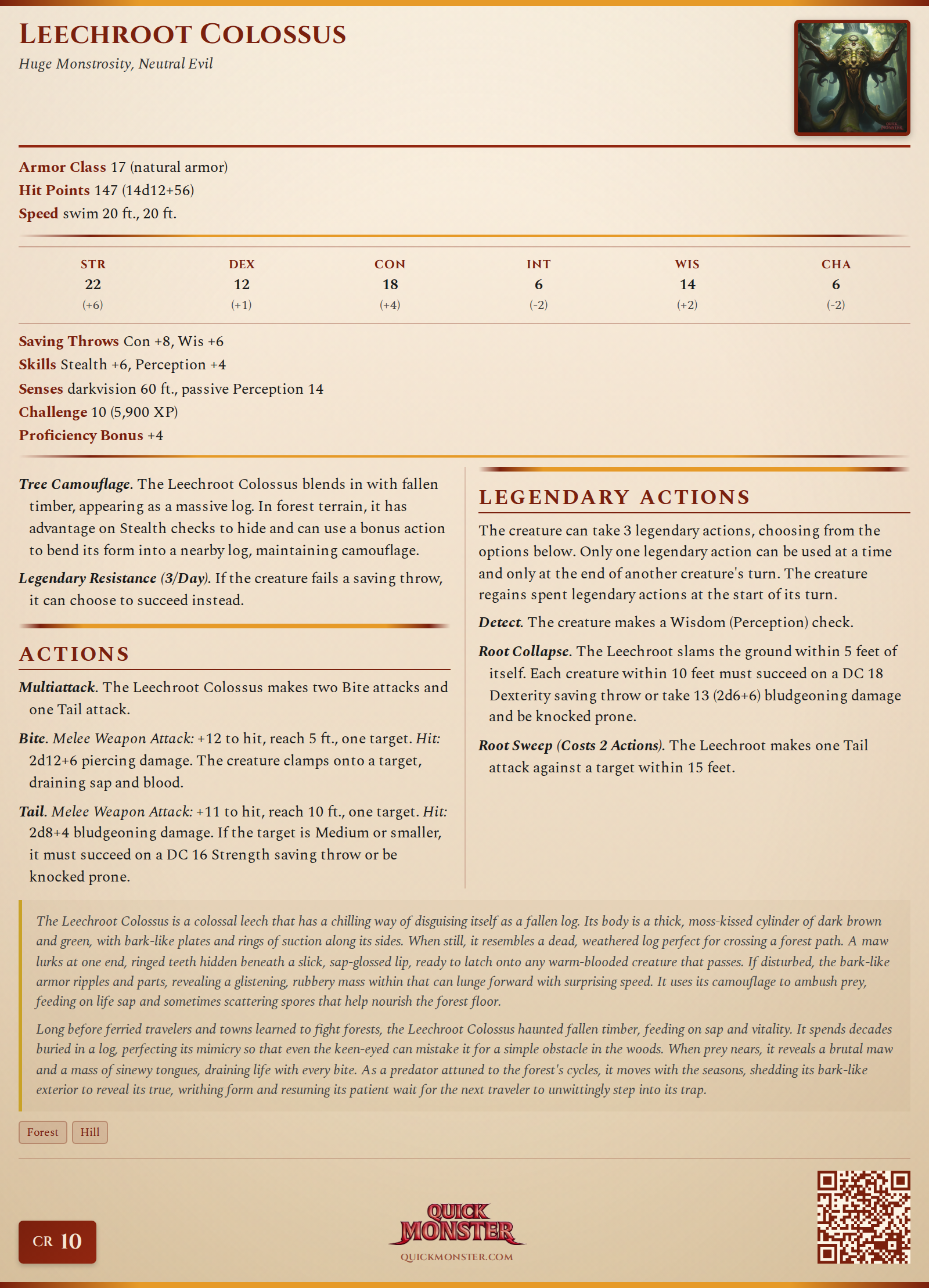 Leechroot Colossus Stat Block