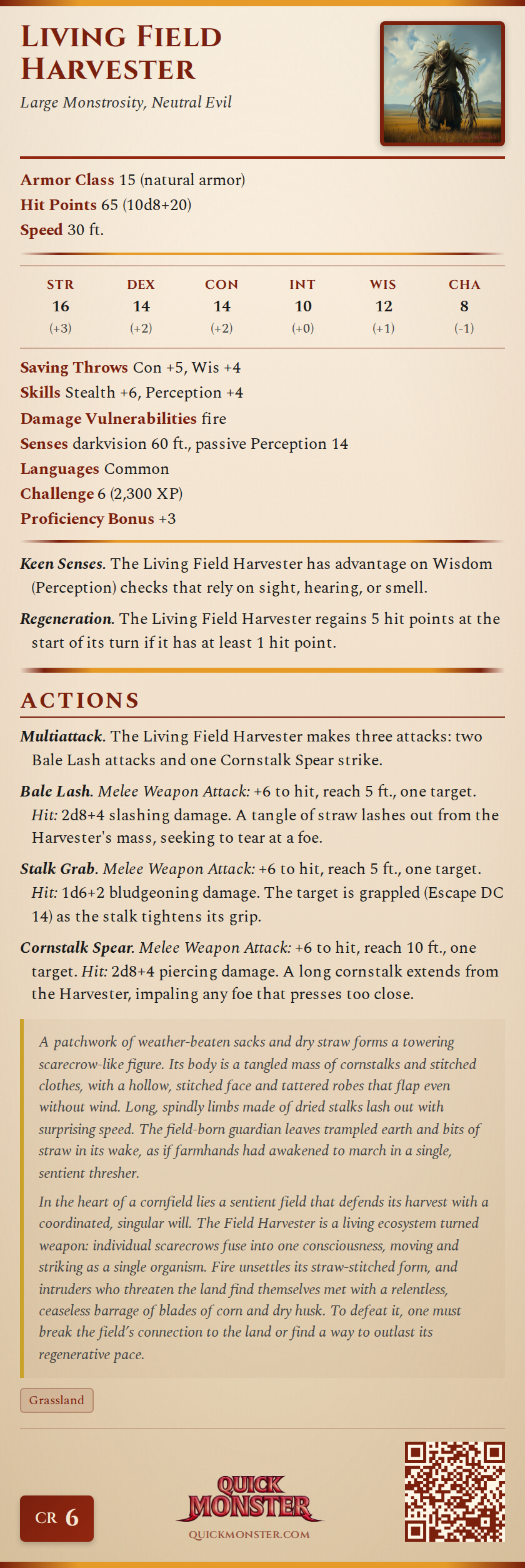 Living Field Harvester Stat Block