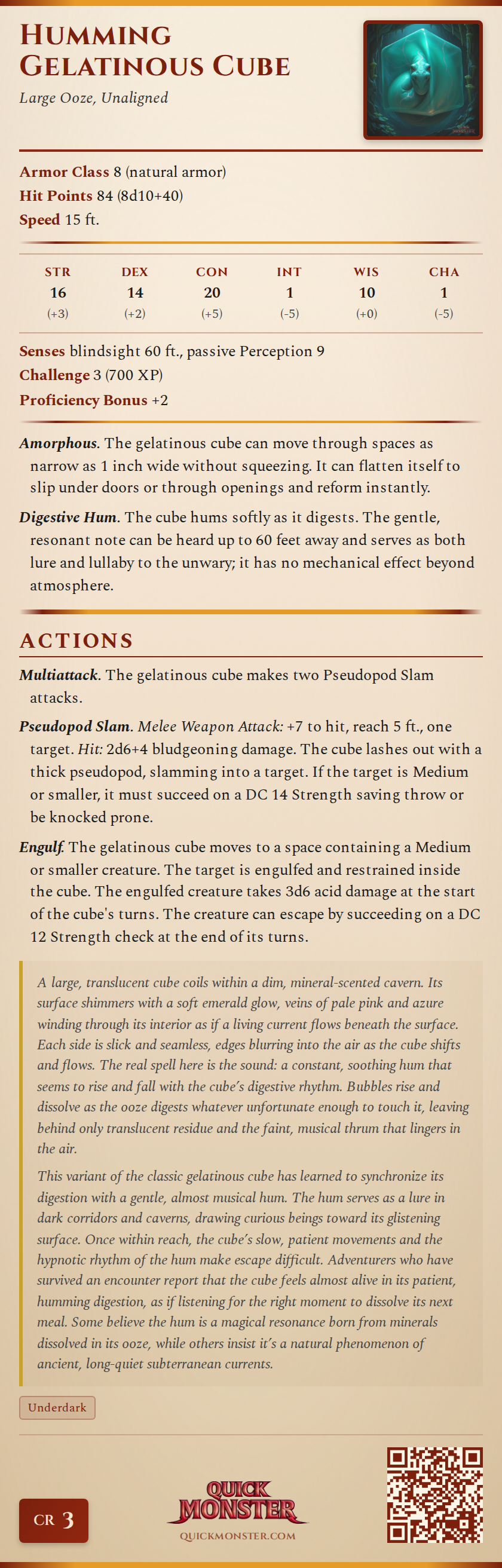 Humming Gelatinous Cube Stat Block