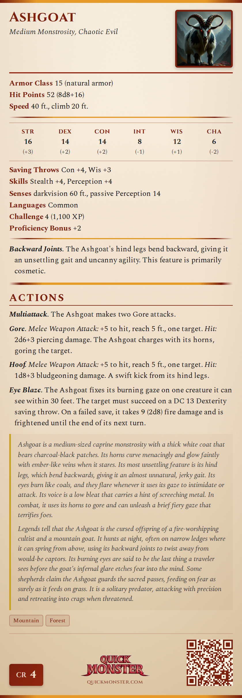 Ashgoat Stat Block