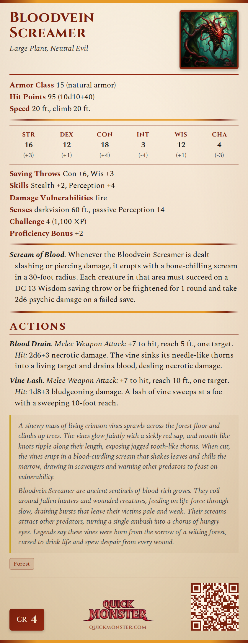Bloodvein Screamer Stat Block