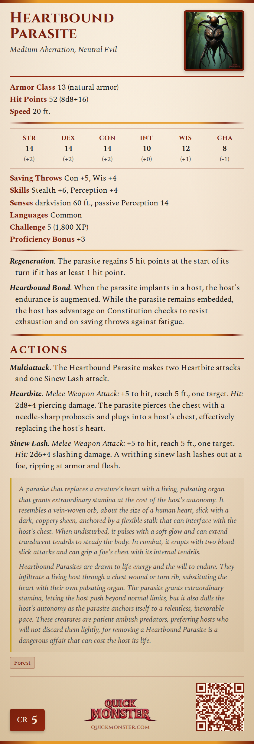 Heartbound Parasite Stat Block