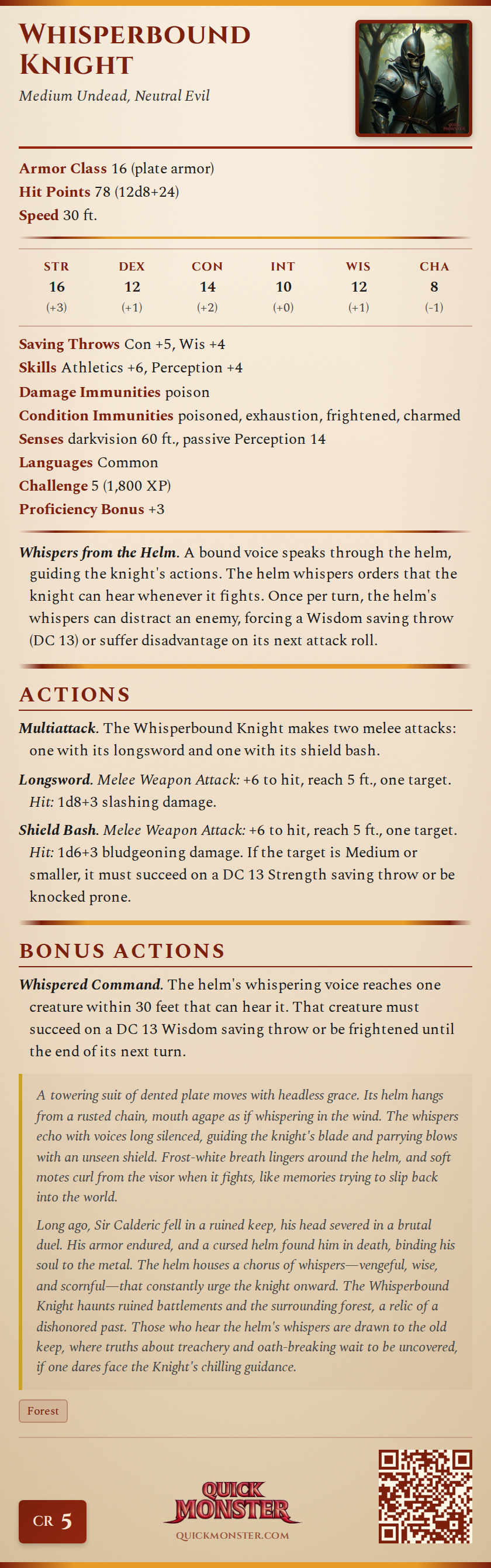 Whisperbound Knight Stat Block