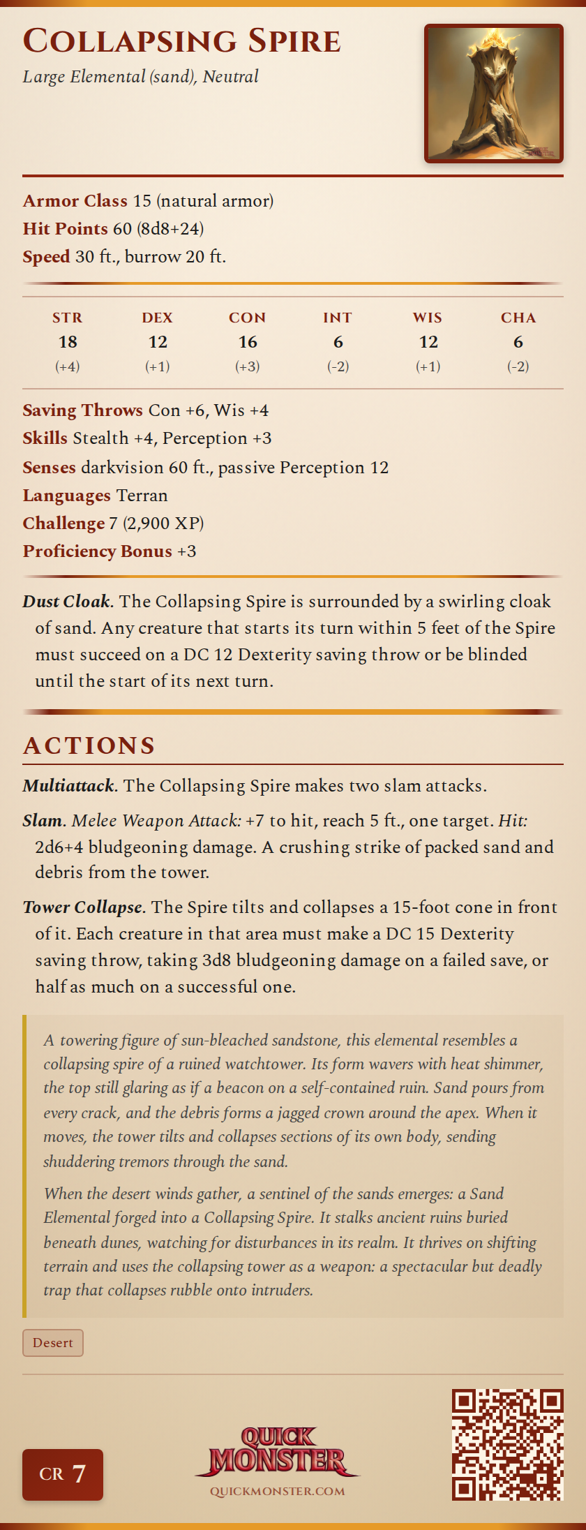 Collapsing Spire Stat Block