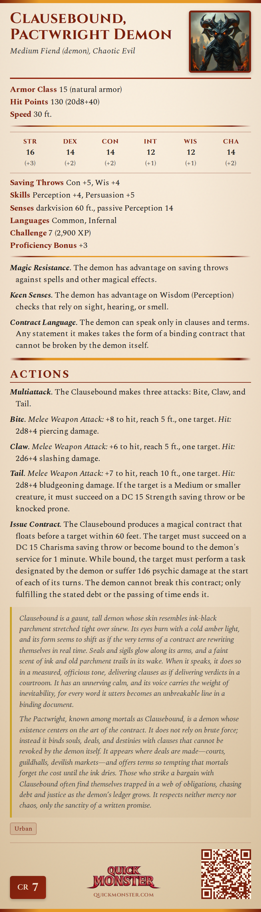 Clausebound, Pactwright Demon Stat Block