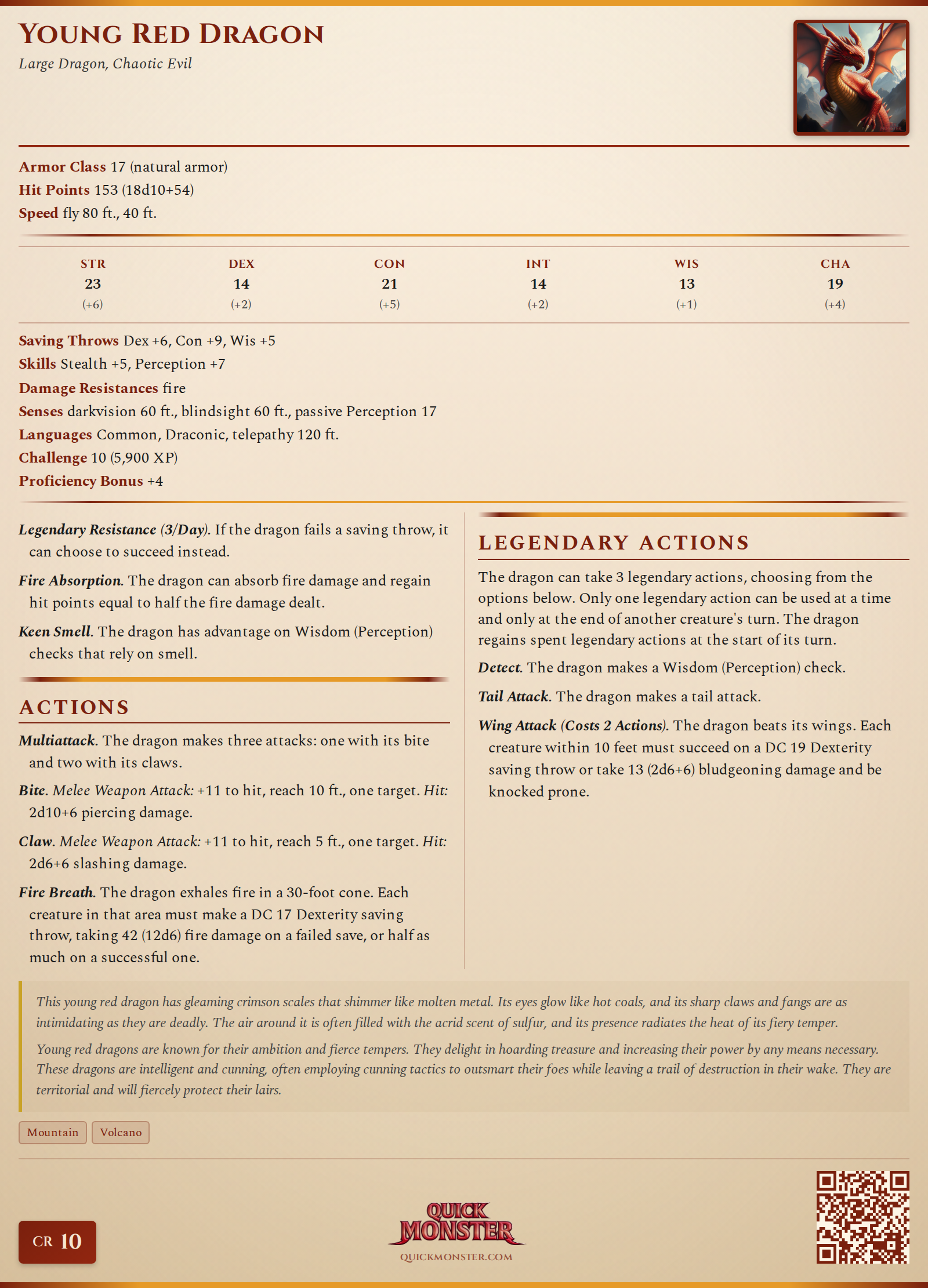 Young Red Dragon Stat Block