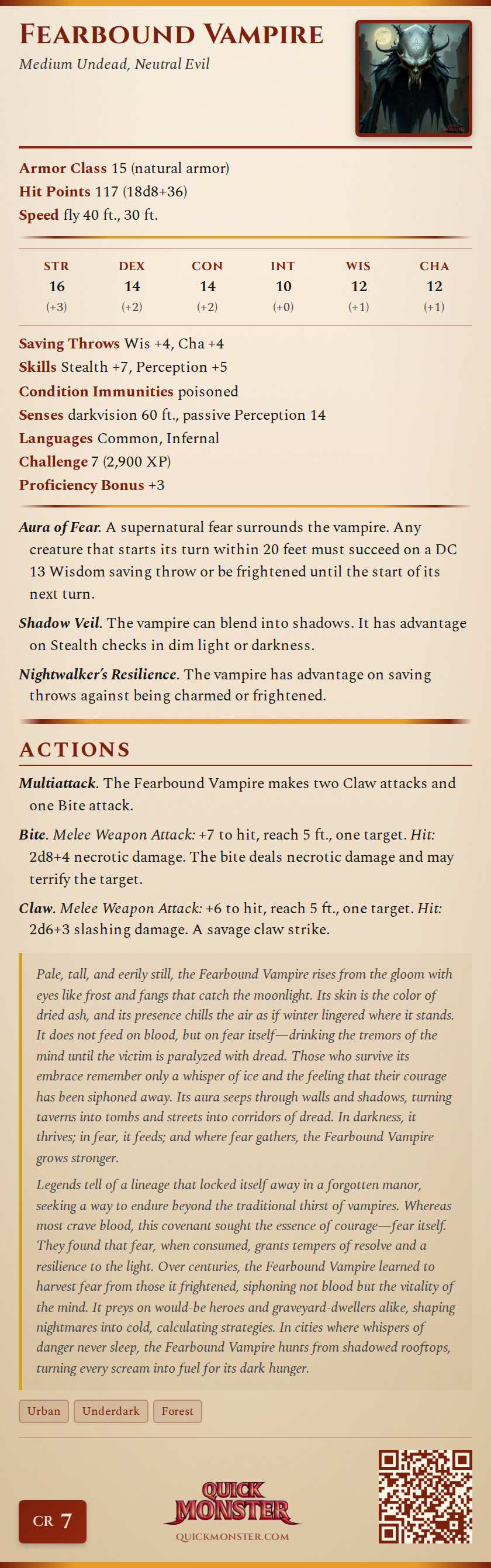 Fearbound Vampire Stat Block