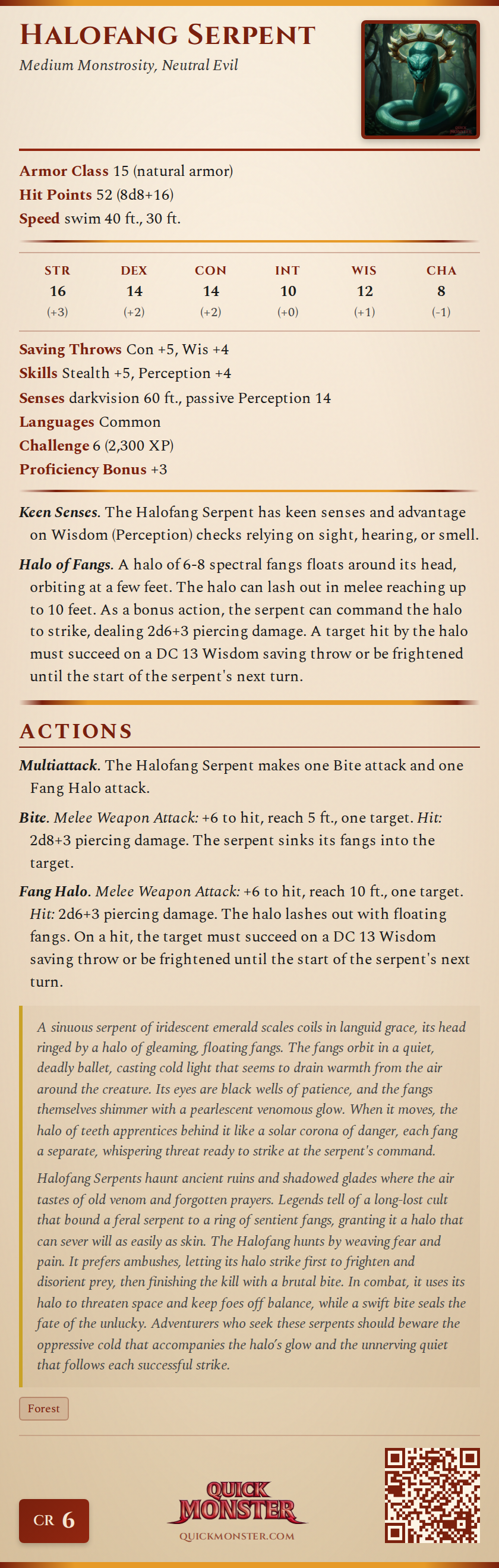 Halofang Serpent Stat Block