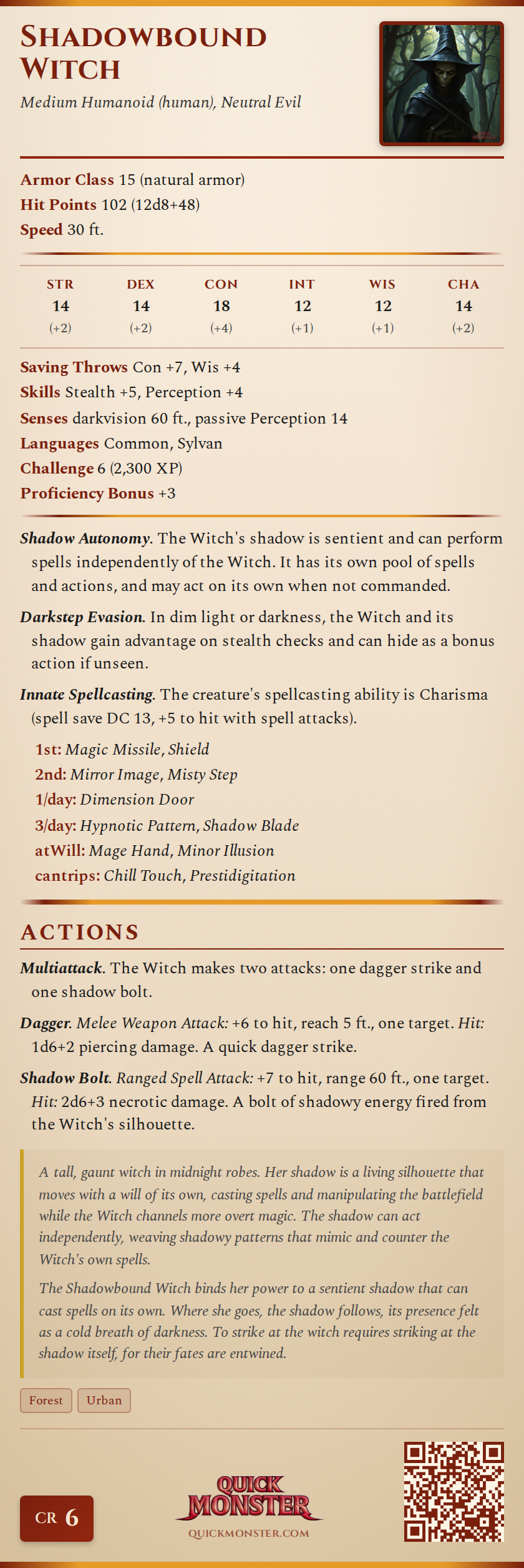 Shadowbound Witch Stat Block