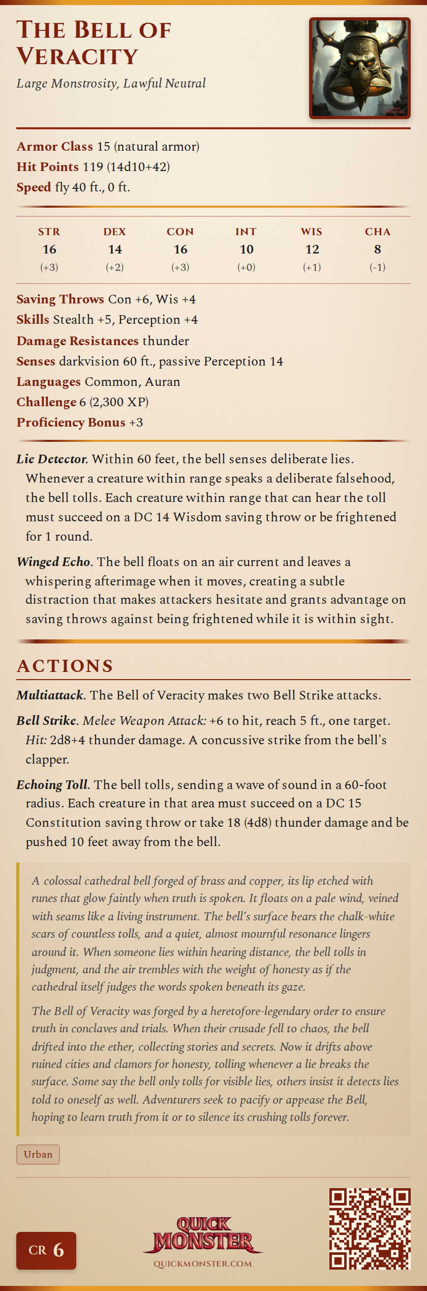 The Bell of Veracity Stat Block