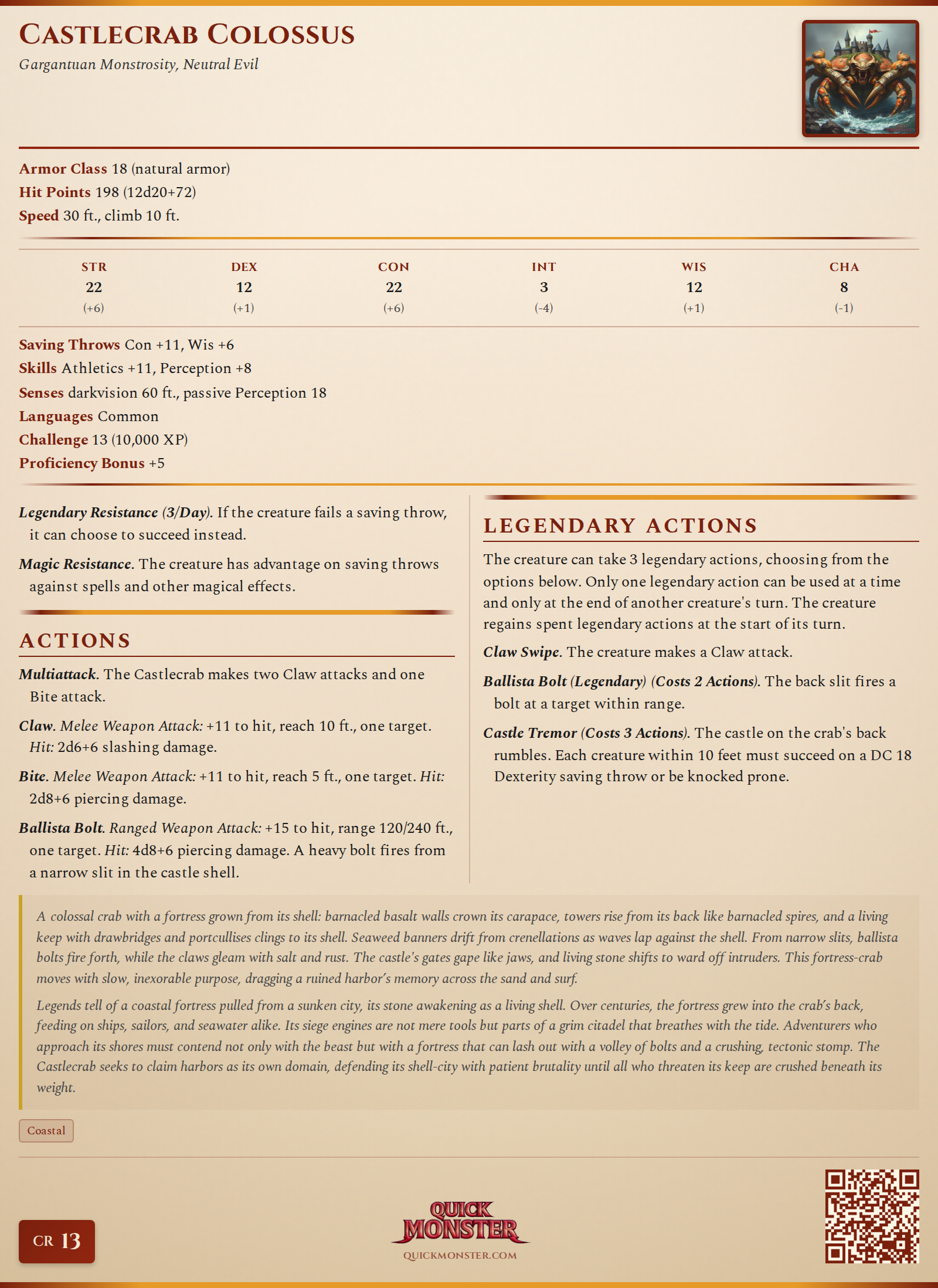 Castlecrab Colossus Stat Block