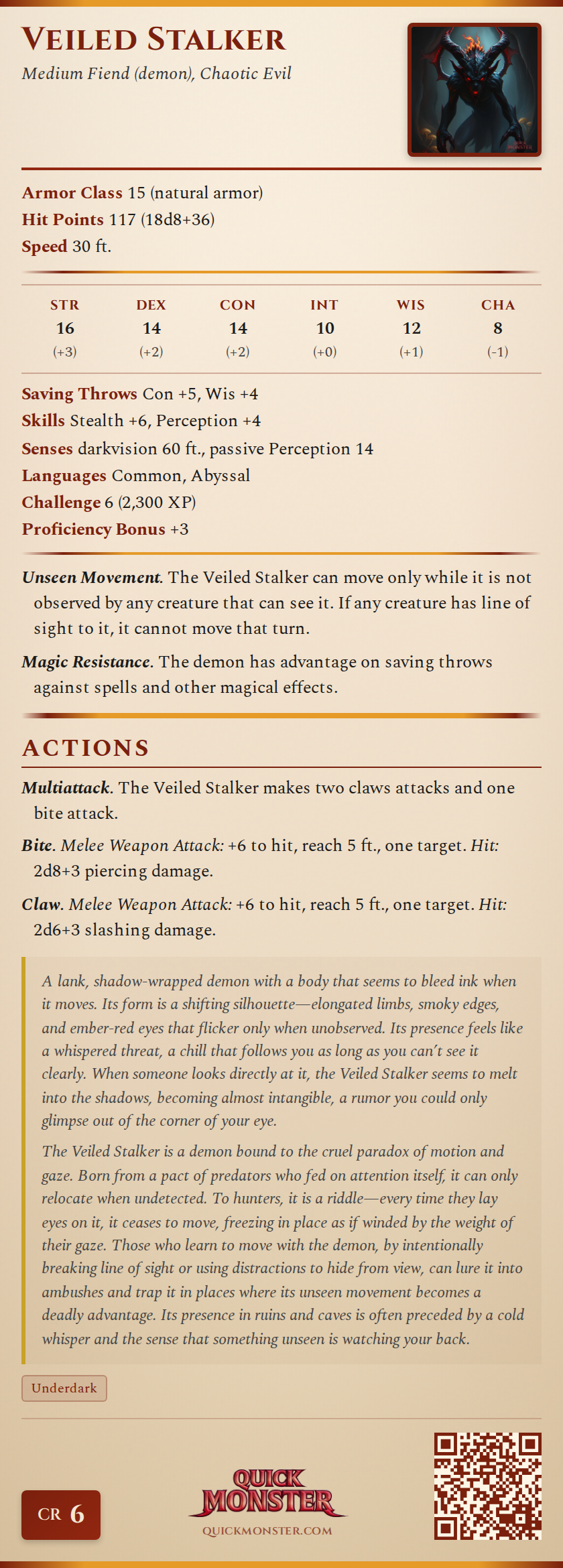Veiled Stalker Stat Block