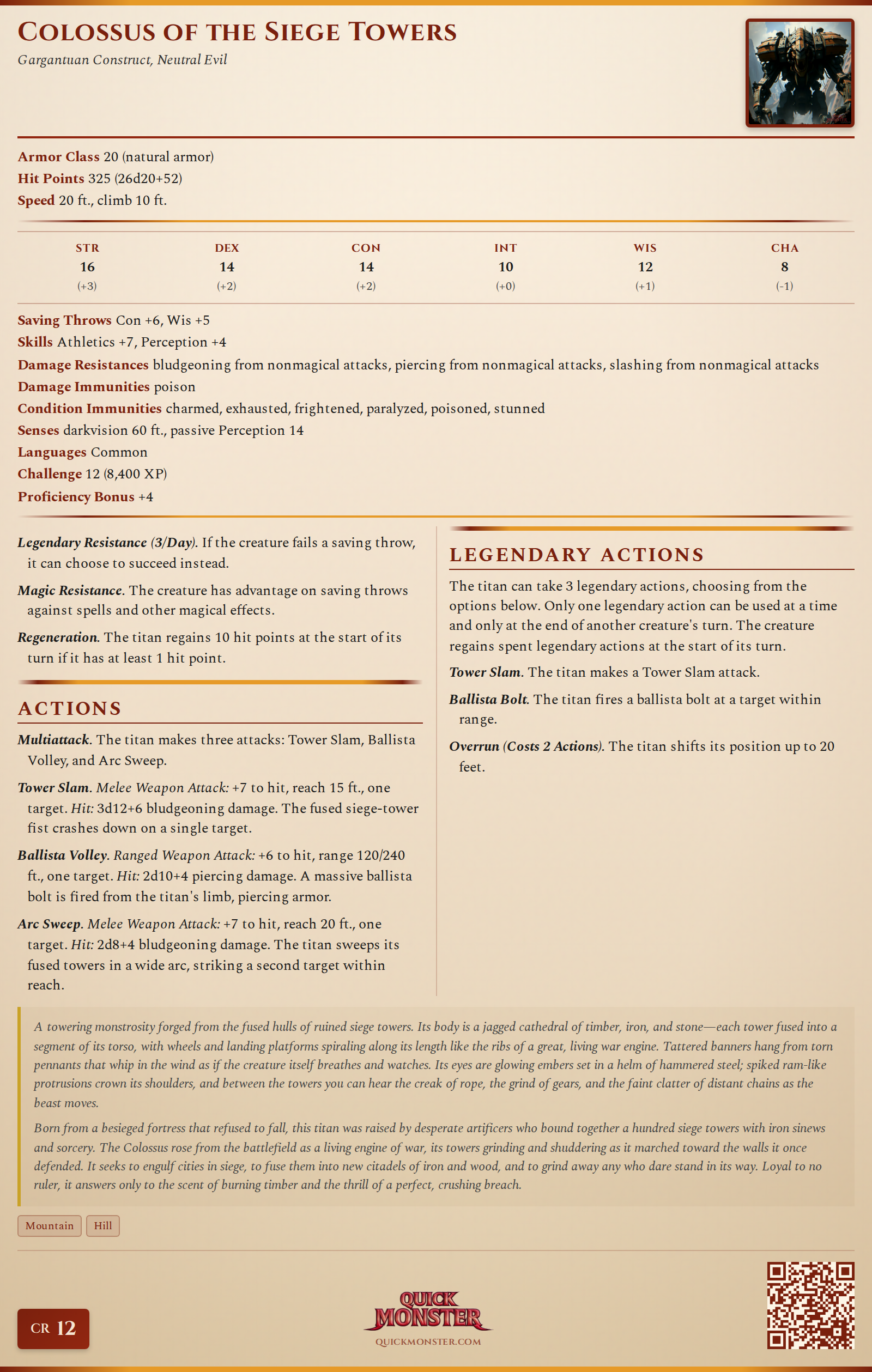 Colossus of the Siege Towers Stat Block