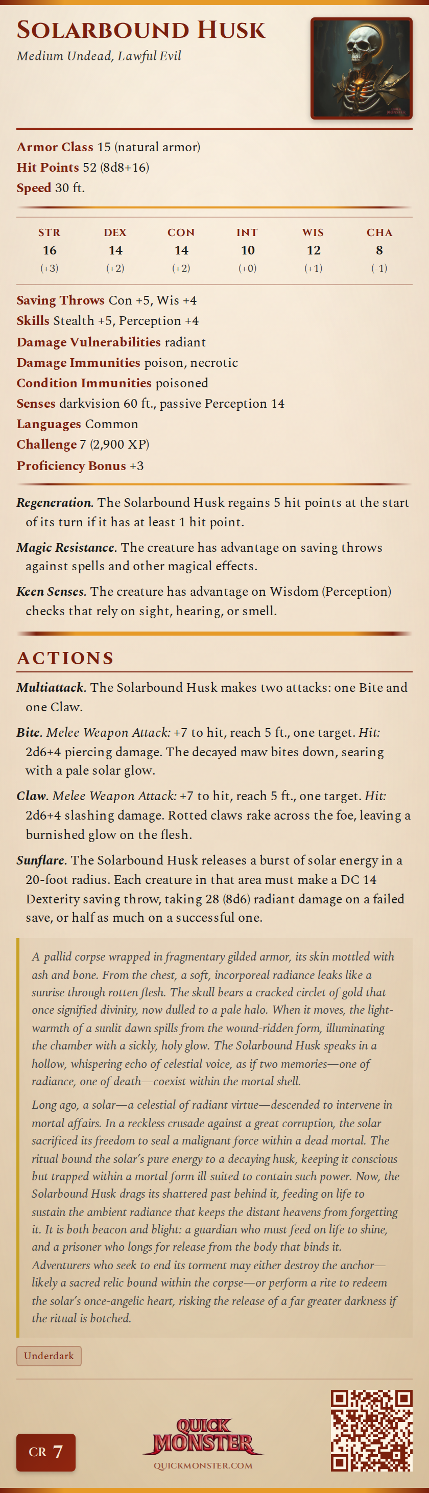 Solarbound Husk Stat Block