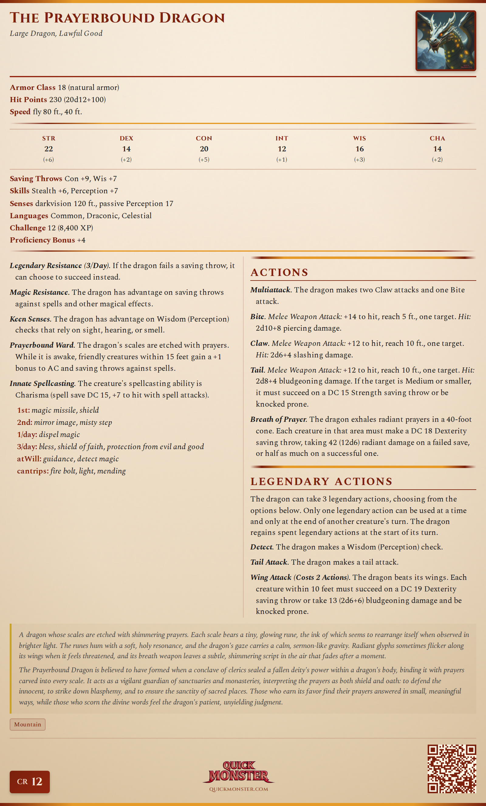 The Prayerbound Dragon Stat Block