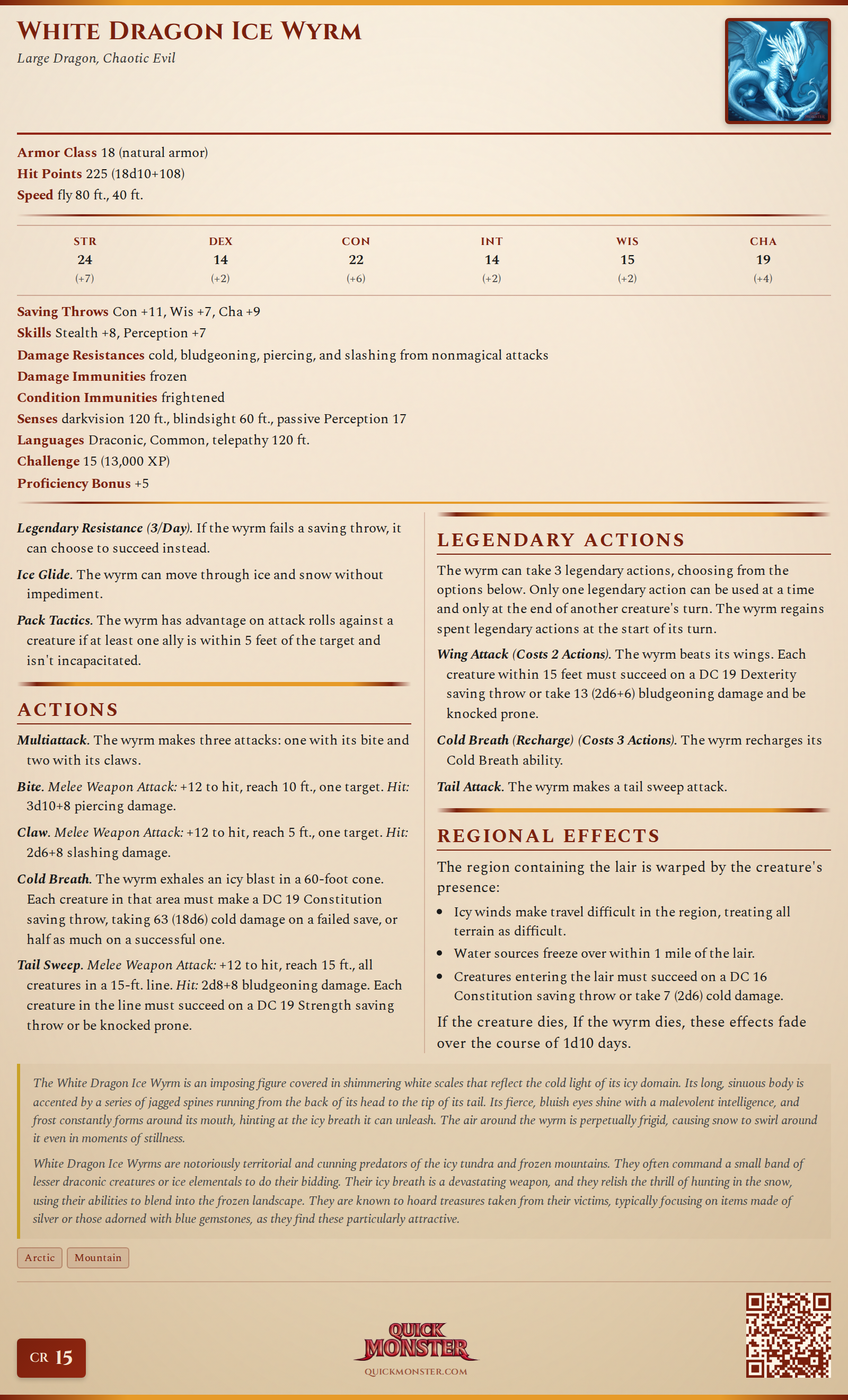 White Dragon Ice Wyrm Stat Block
