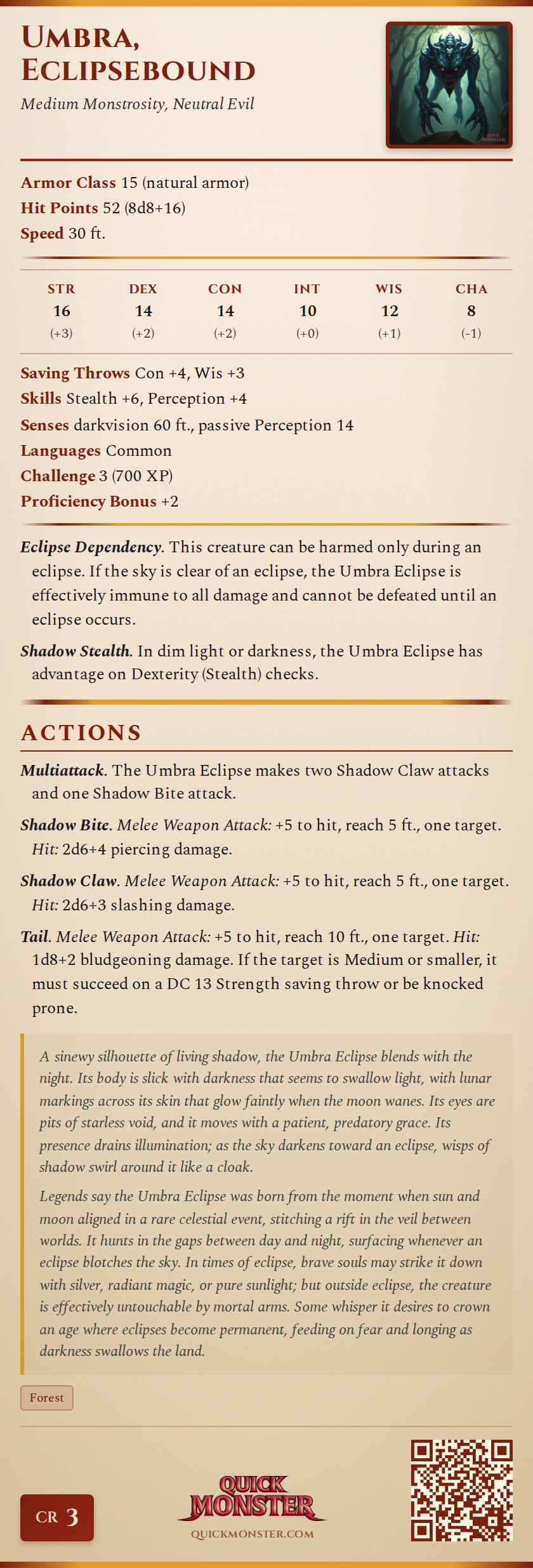 Umbra, Eclipsebound Stat Block