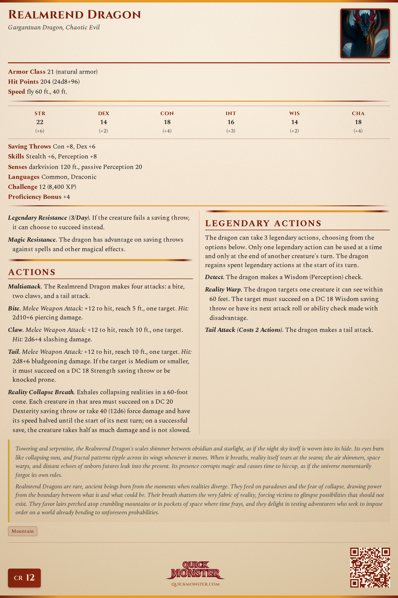 Realmrend Dragon Stat Block
