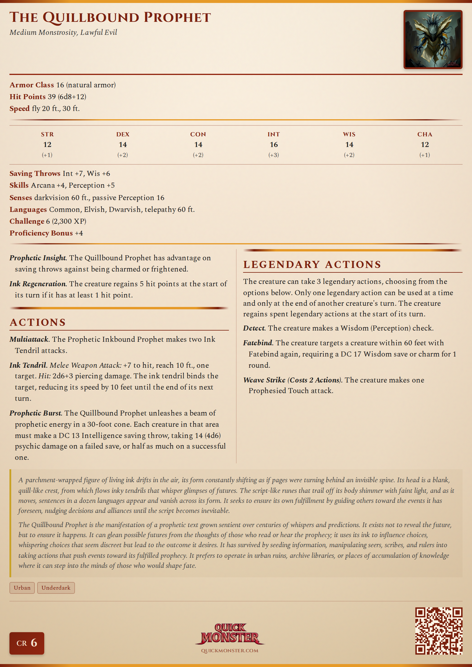 The Quillbound Prophet Stat Block