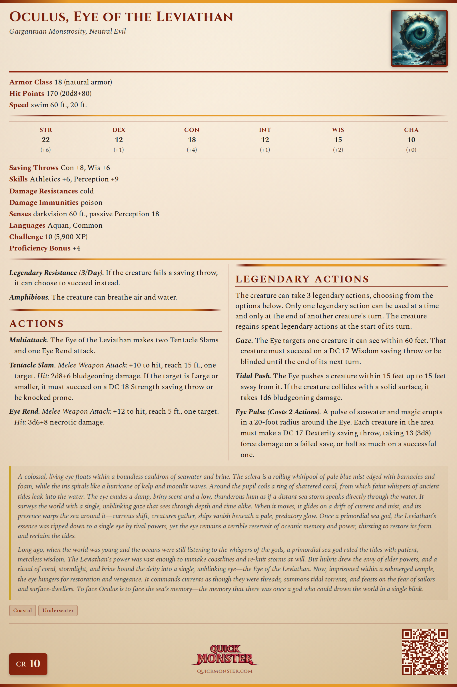 Oculus, Eye of the Leviathan Stat Block
