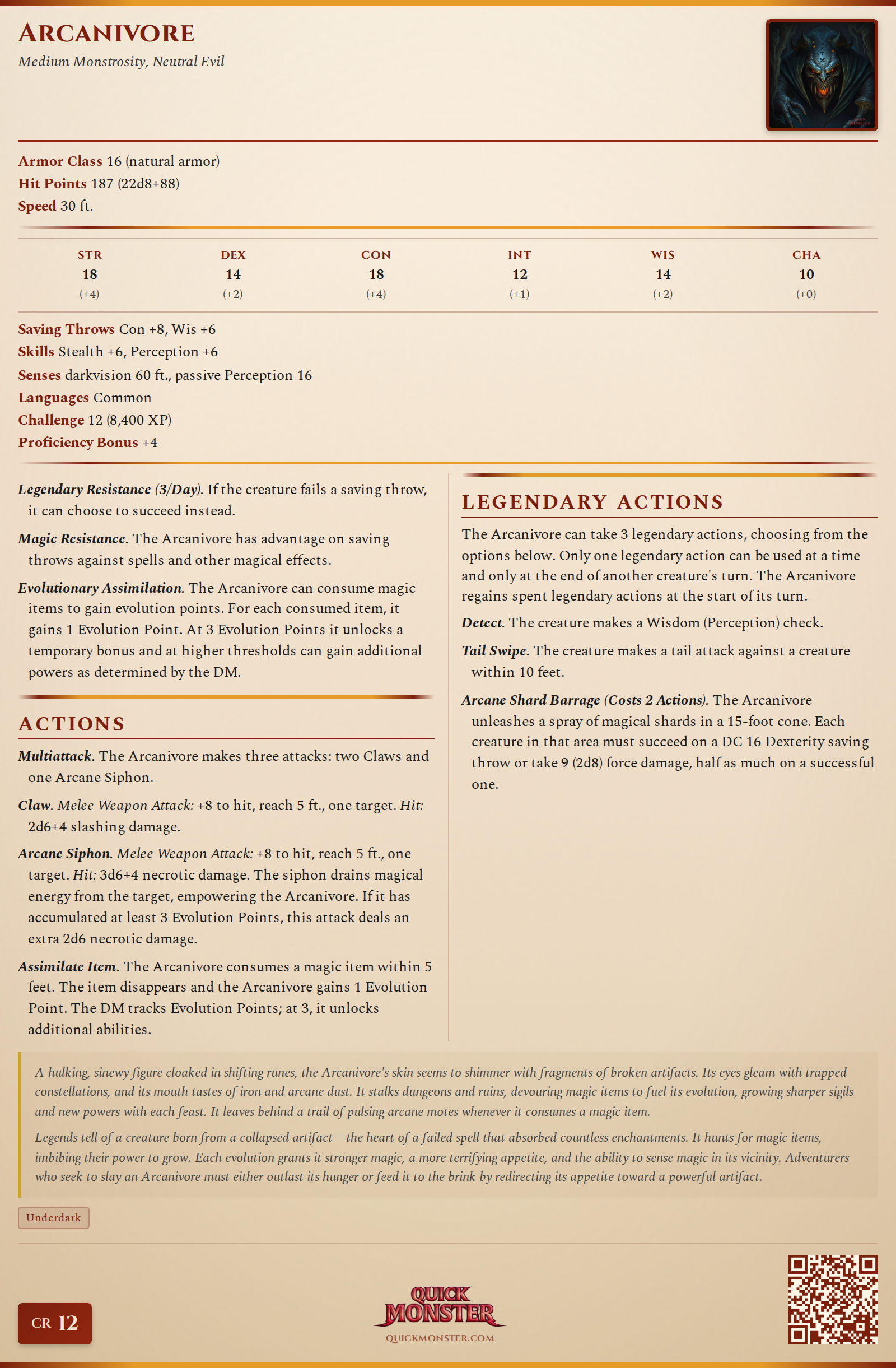 Arcanivore Stat Block